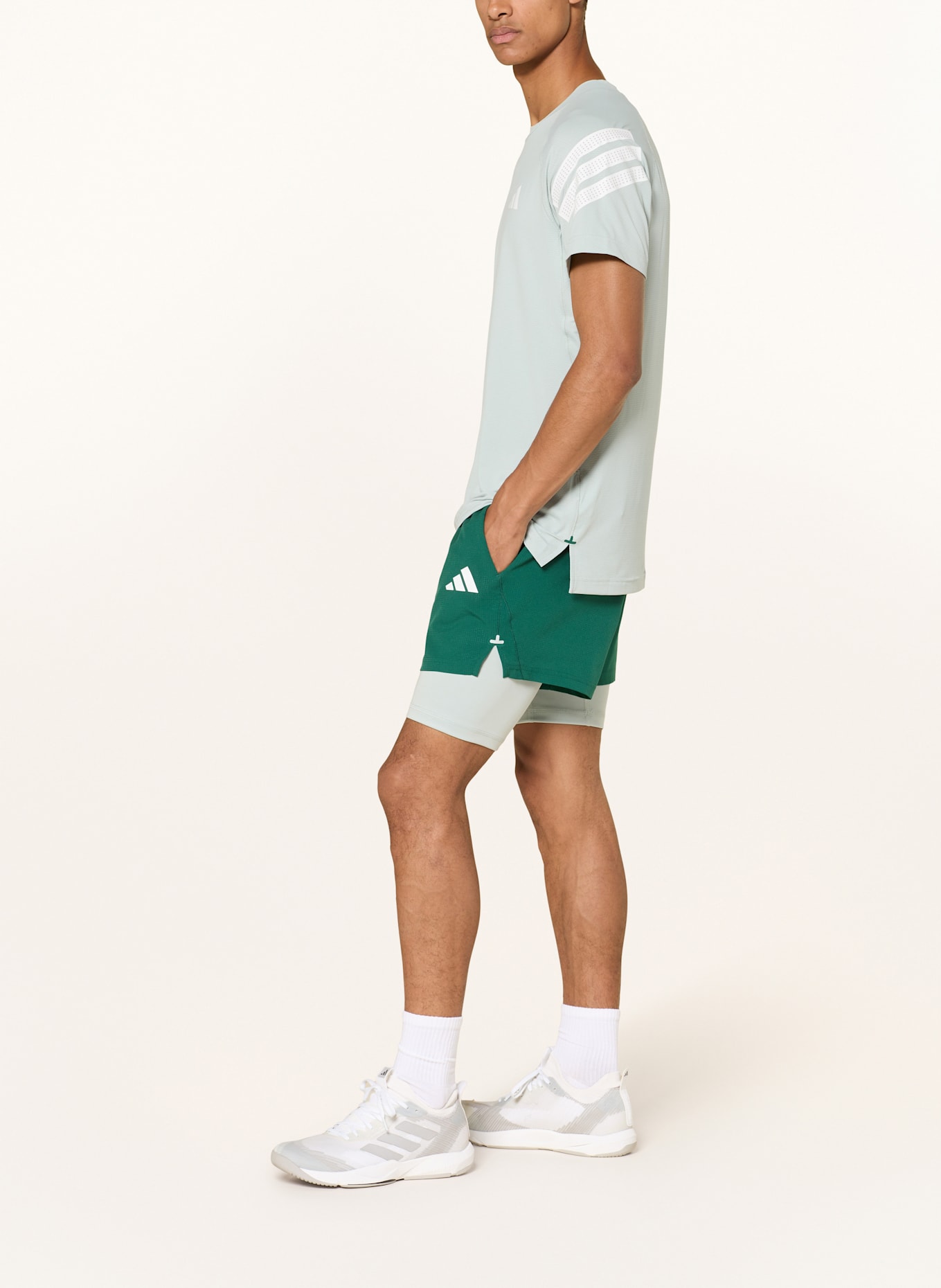 adidas 2-in1-Trainingsshorts GYM+: GRÜN/ HELLGRÜN