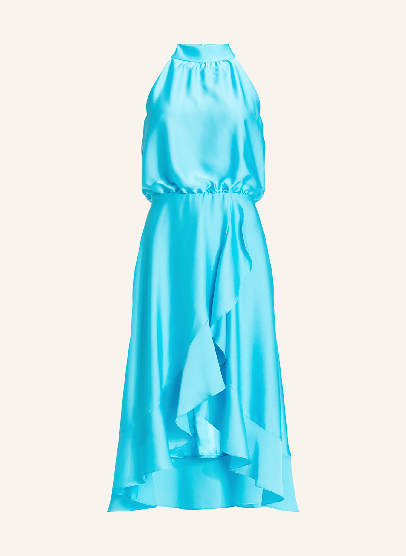 SWING Cocktailkleid aus Satin mit Volants: NEONBLAU