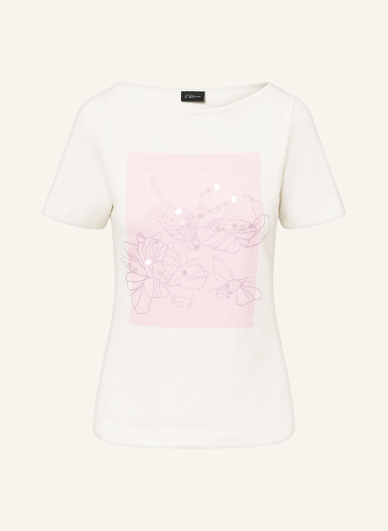 s.Oliver BLACK LABEL T-Shirt mit Pailletten: ECRU