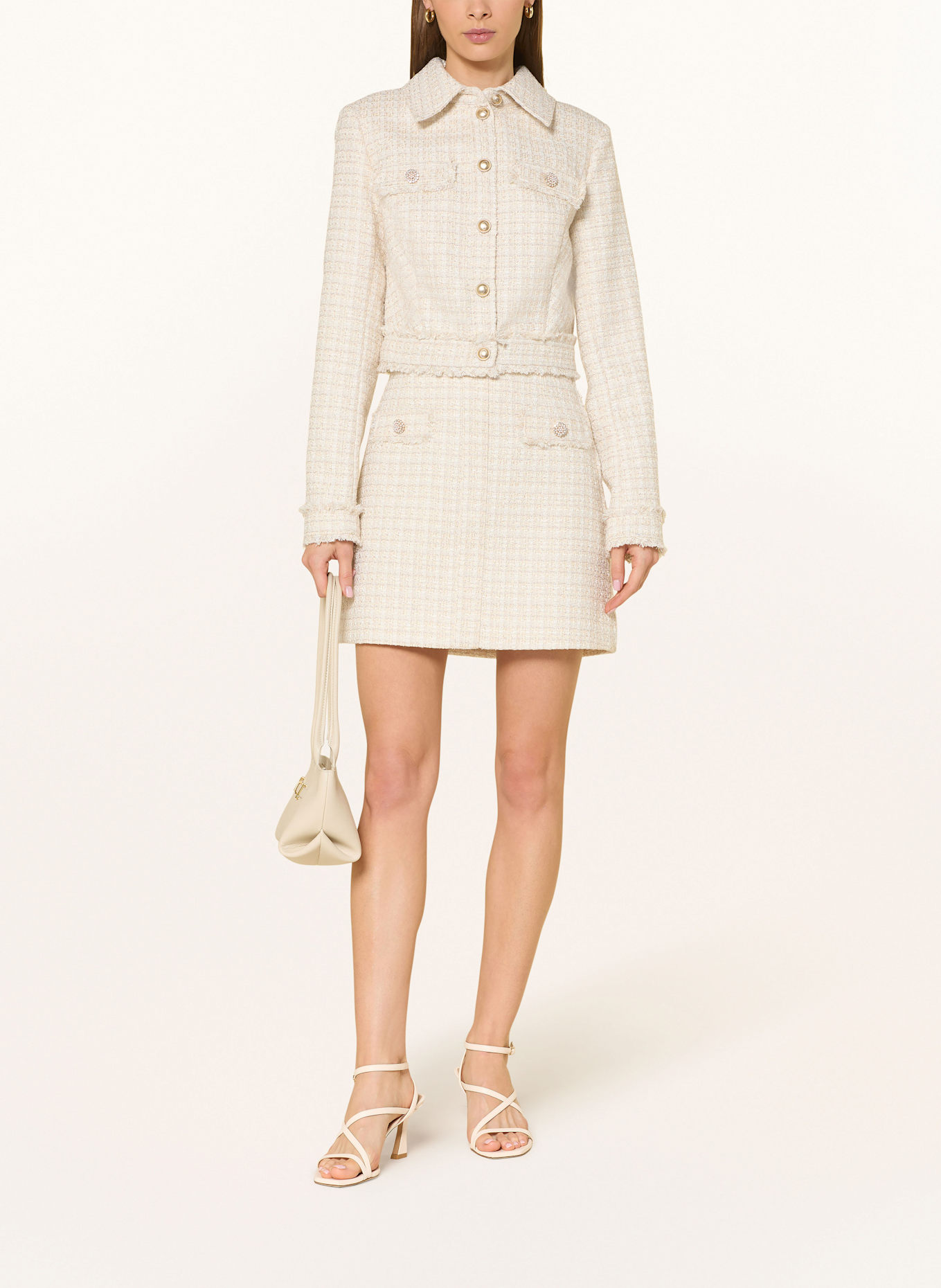 GUESS Tweed skirt DAPHNEE with glitter thread: ECRU