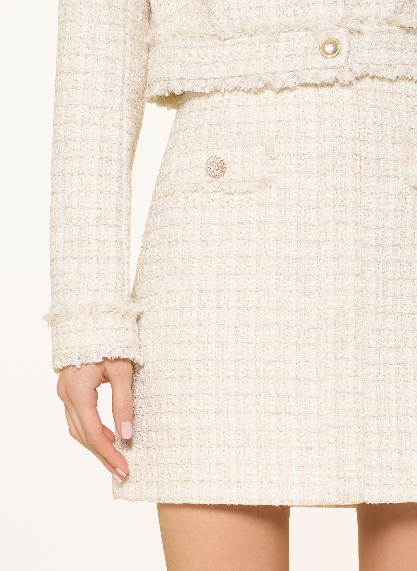 GUESS Tweed skirt DAPHNEE with glitter thread: ECRU