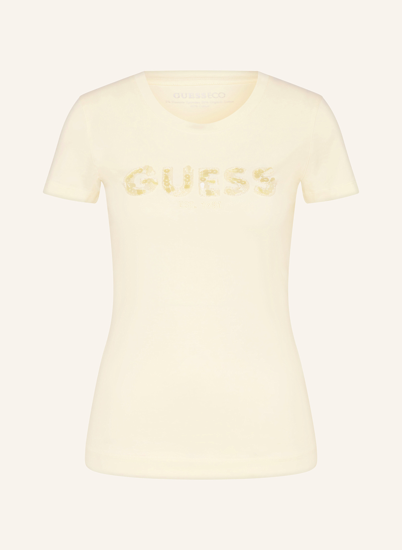 GUESS T-shirt with decorative gems: LIGHT YELLOW