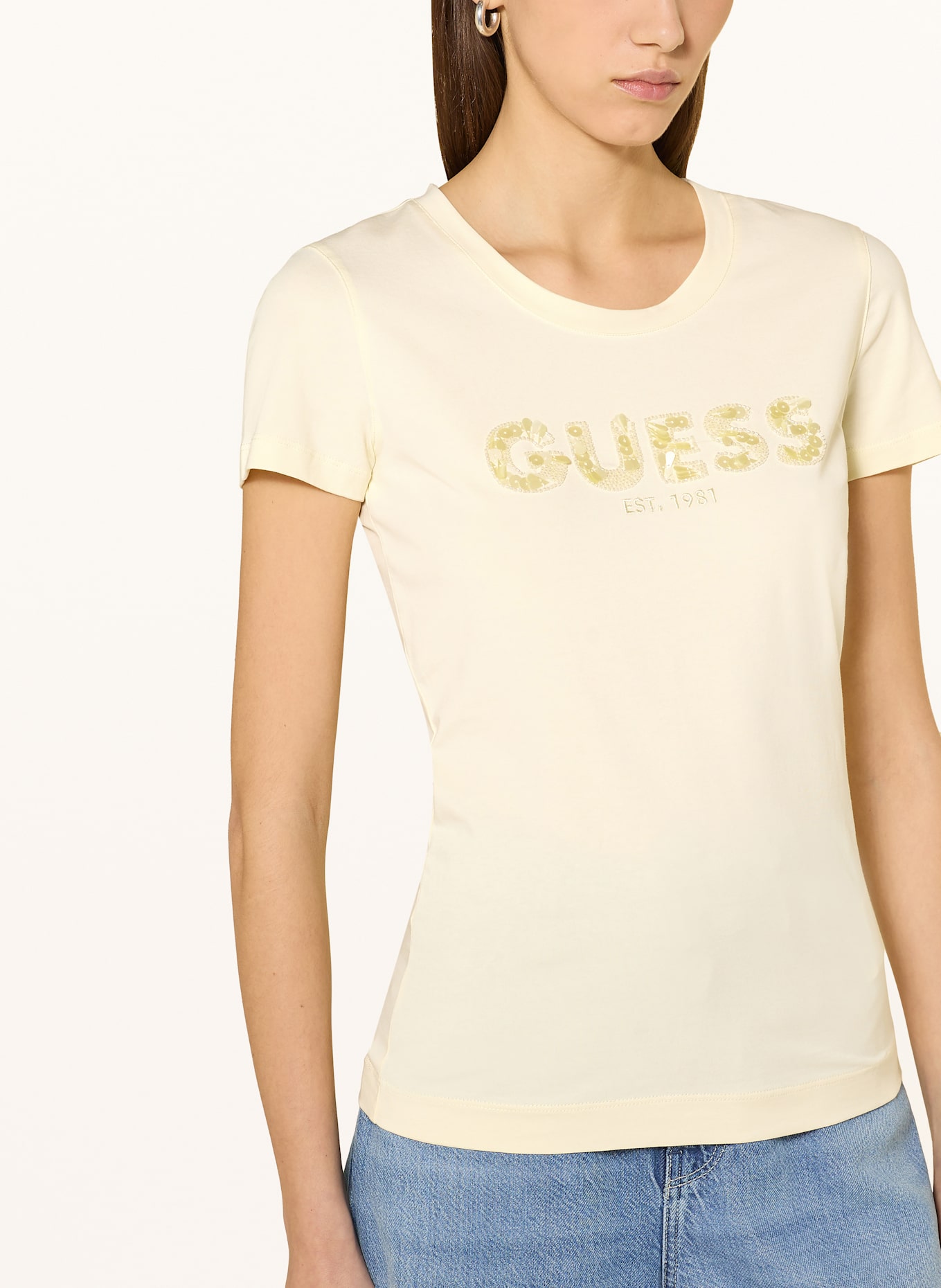 GUESS T-shirt with decorative gems: LIGHT YELLOW