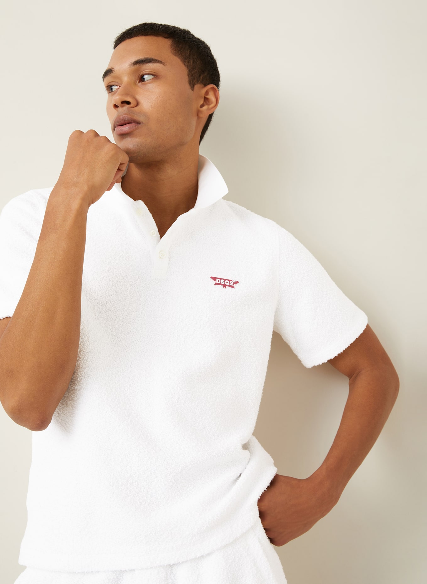 DSQUARED2 Frottee-Poloshirt Tennis Fit: WEISS