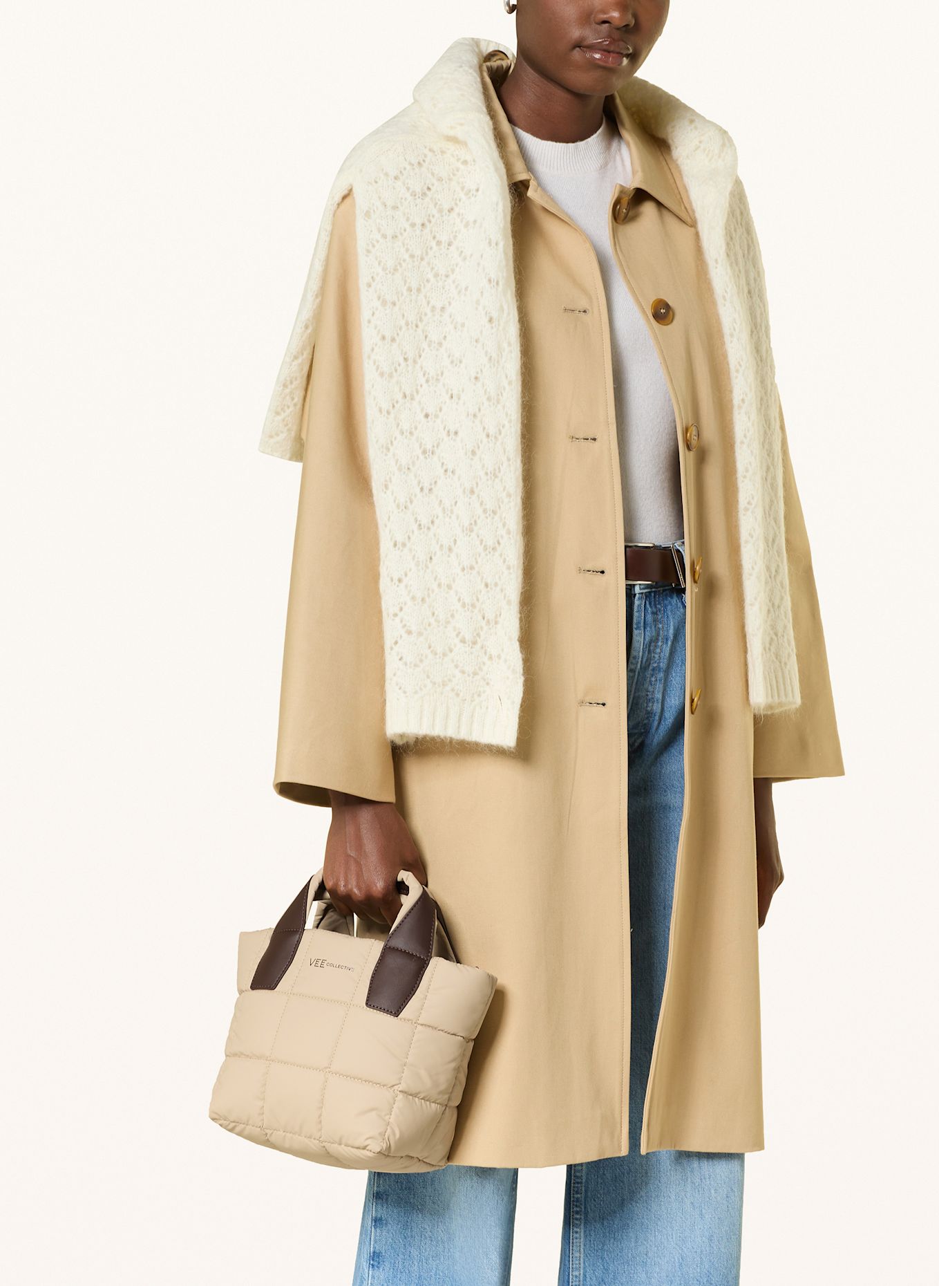 Vee Collective PORTER MINI TOTE handbag with pouch: CREAM