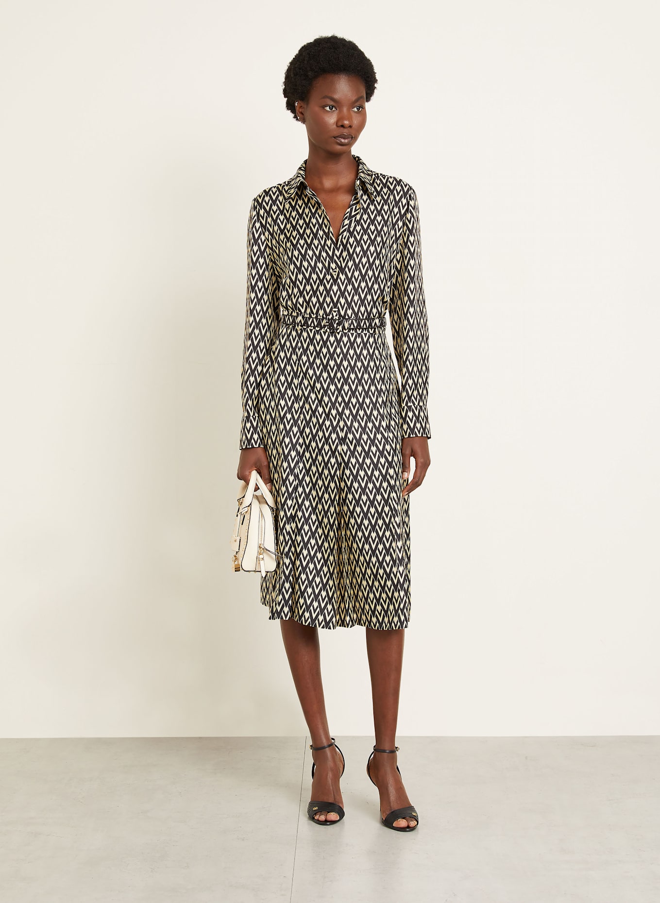 VALENTINO Chemisier en soie: NOIR / CRÈME