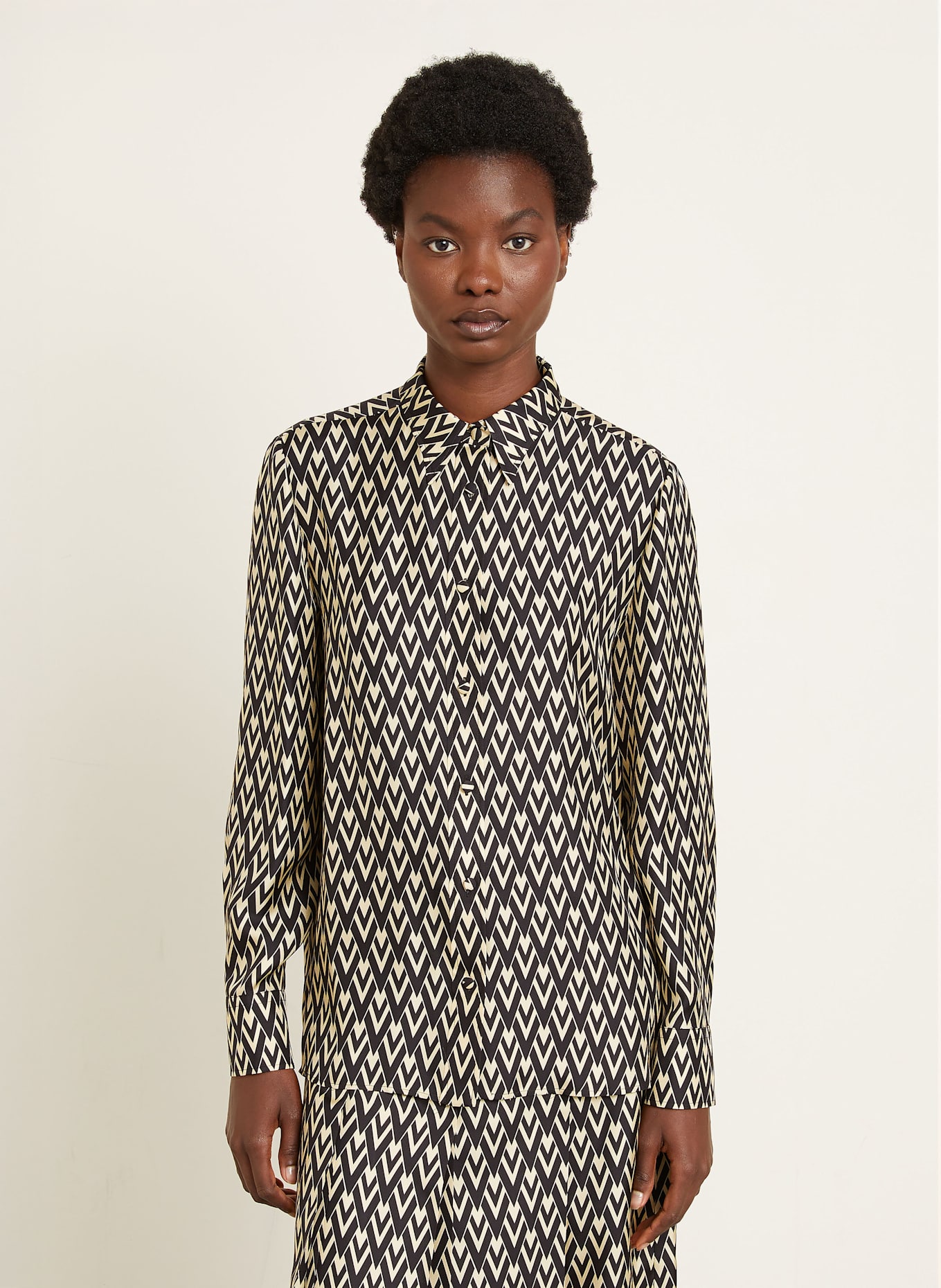VALENTINO Chemisier en soie: NOIR / CRÈME