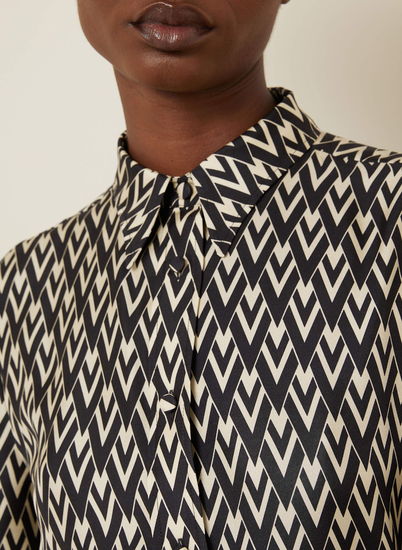 VALENTINO Chemisier en soie: NOIR / CRÈME