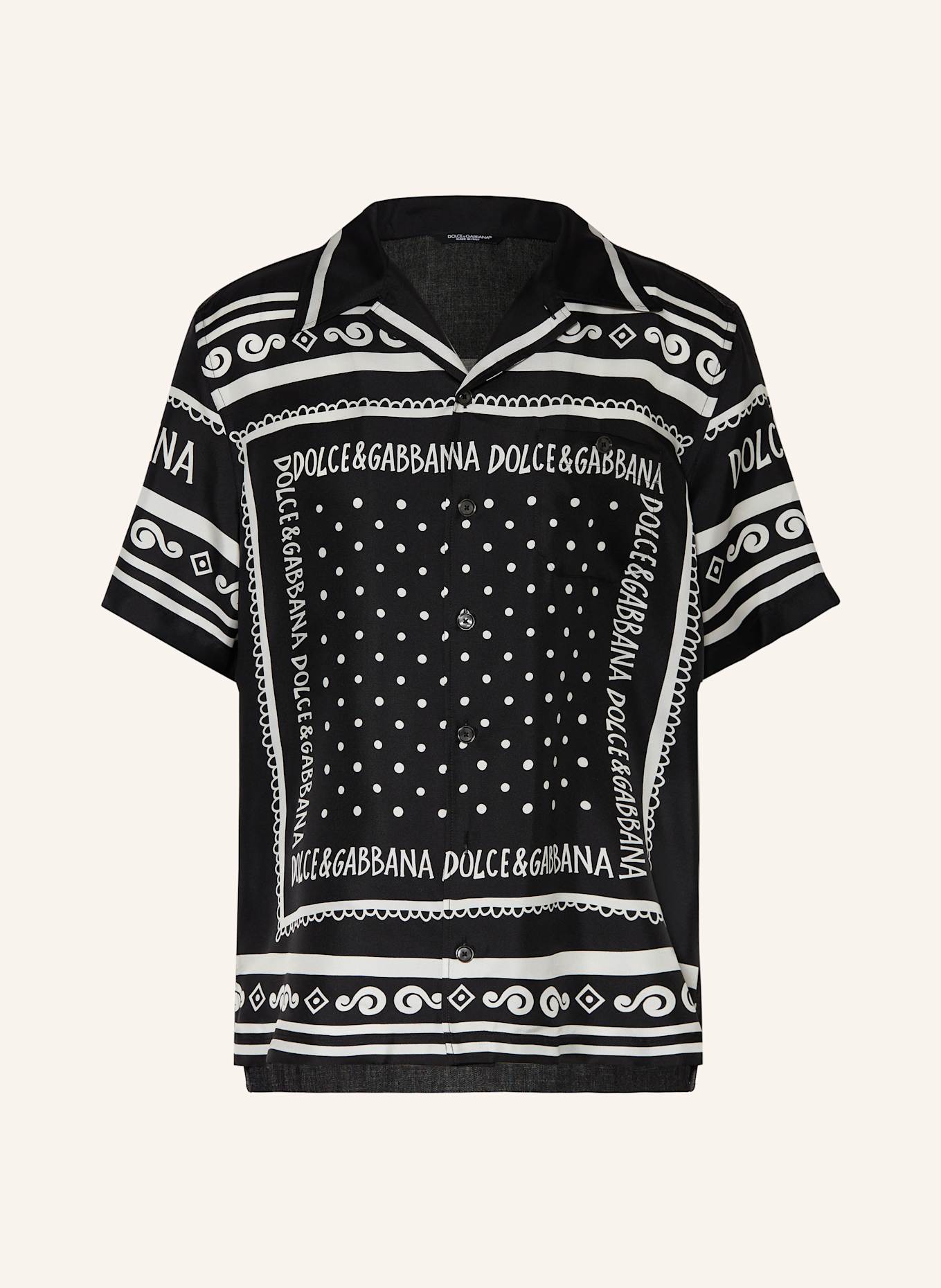 DOLCE & GABBANA Resorthemd Regular Fit im Materialmix mit Seide: SCHWARZ/ WEISS