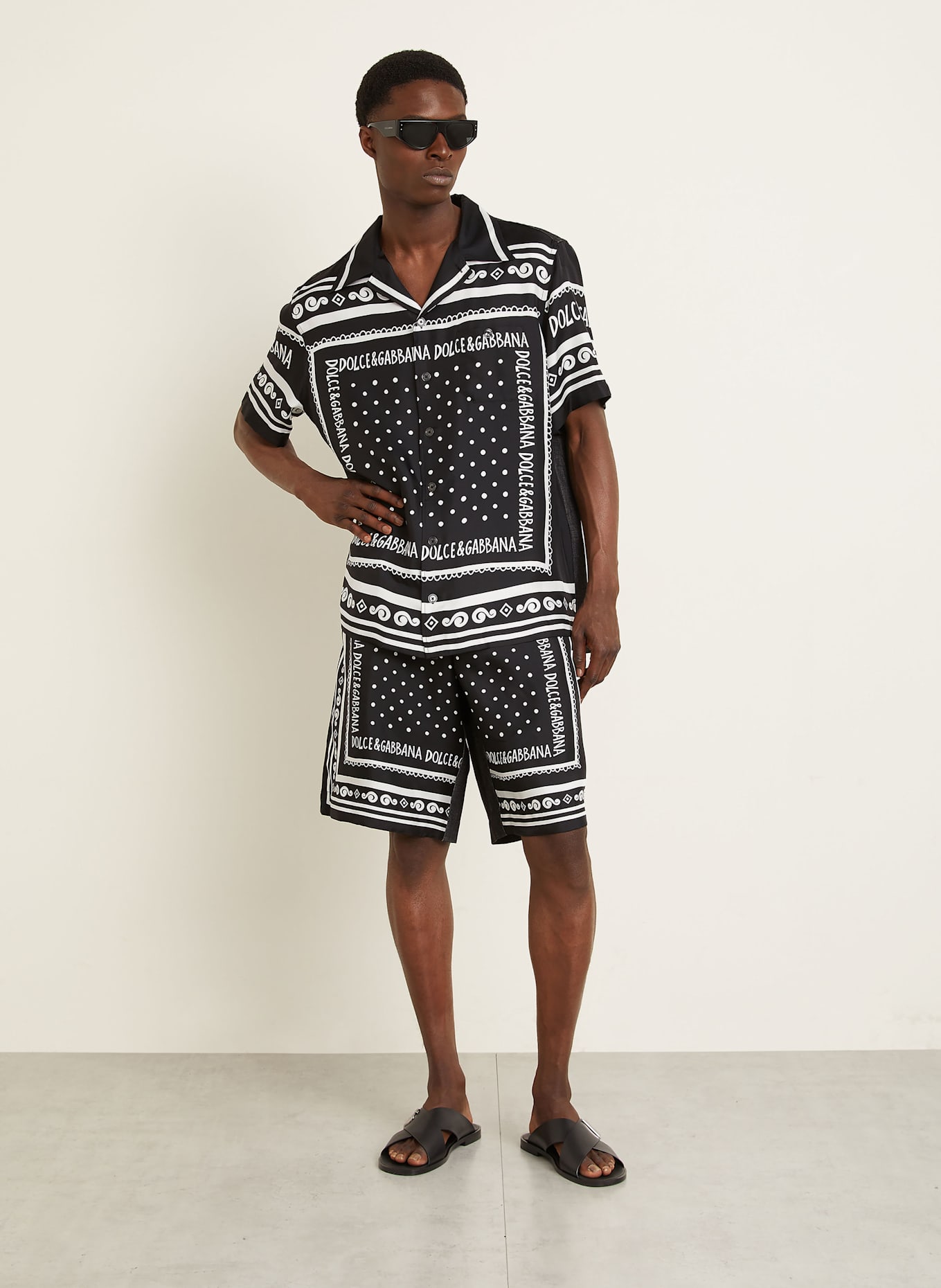 DOLCE & GABBANA Resorthemd Regular Fit im Materialmix mit Seide: SCHWARZ/ WEISS
