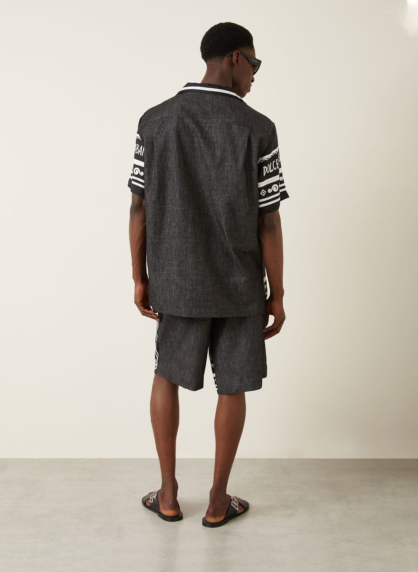 DOLCE & GABBANA Resorthemd Regular Fit im Materialmix mit Seide: SCHWARZ/ WEISS