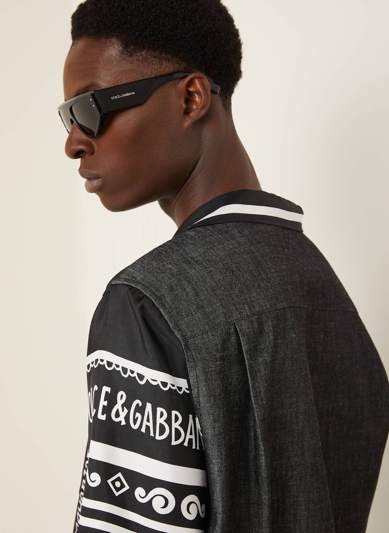DOLCE & GABBANA Resorthemd Regular Fit im Materialmix mit Seide: SCHWARZ/ WEISS
