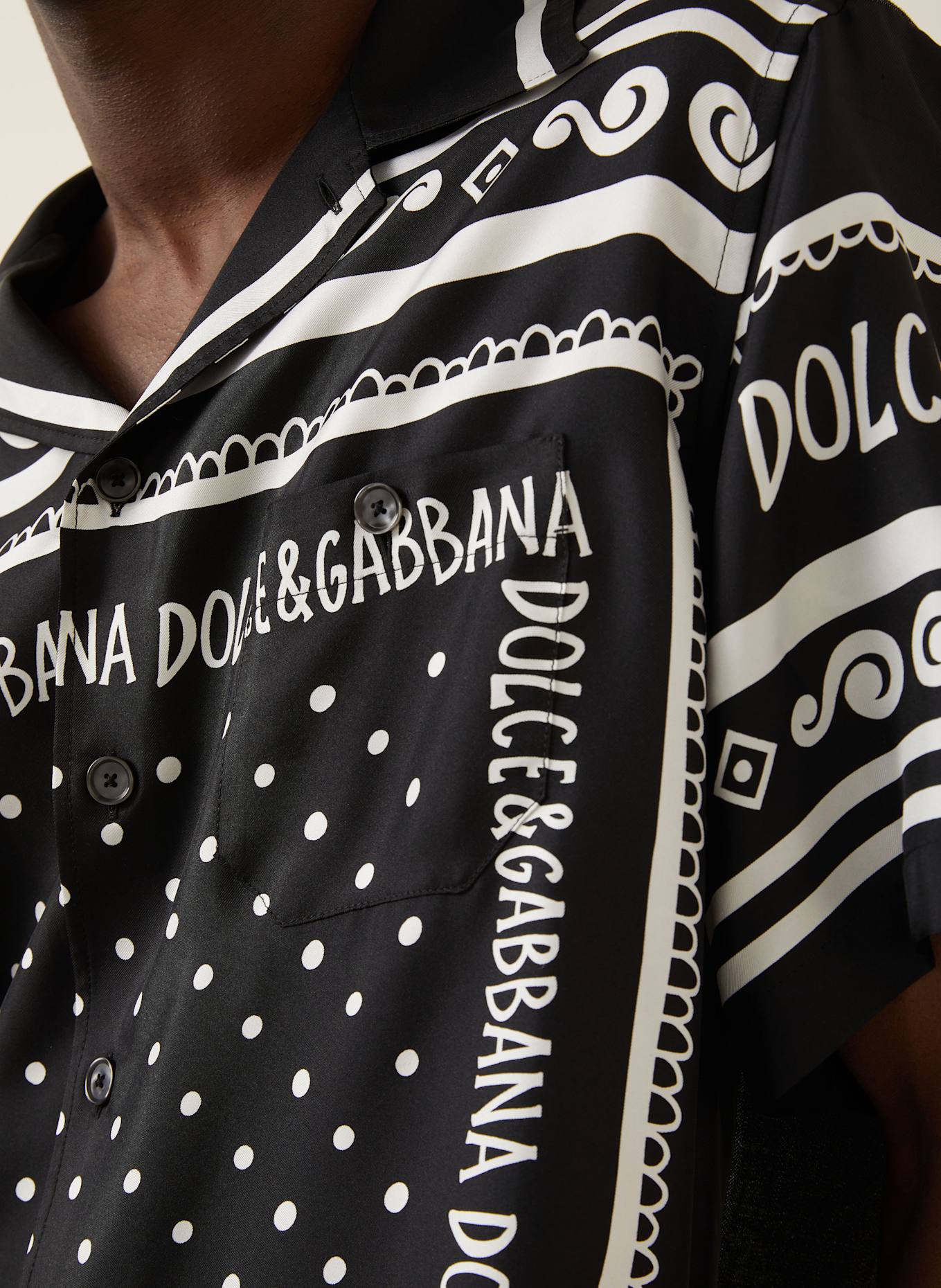 DOLCE & GABBANA Resorthemd Regular Fit im Materialmix mit Seide: SCHWARZ/ WEISS