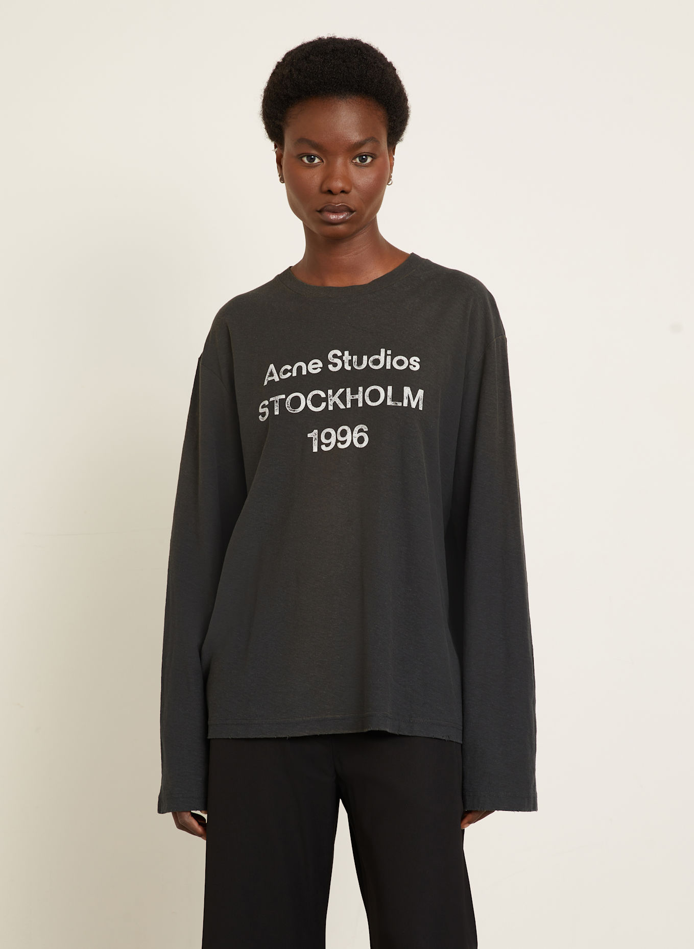 Acne Studios Longsleeve: DUNKELGRAU / WEISS
