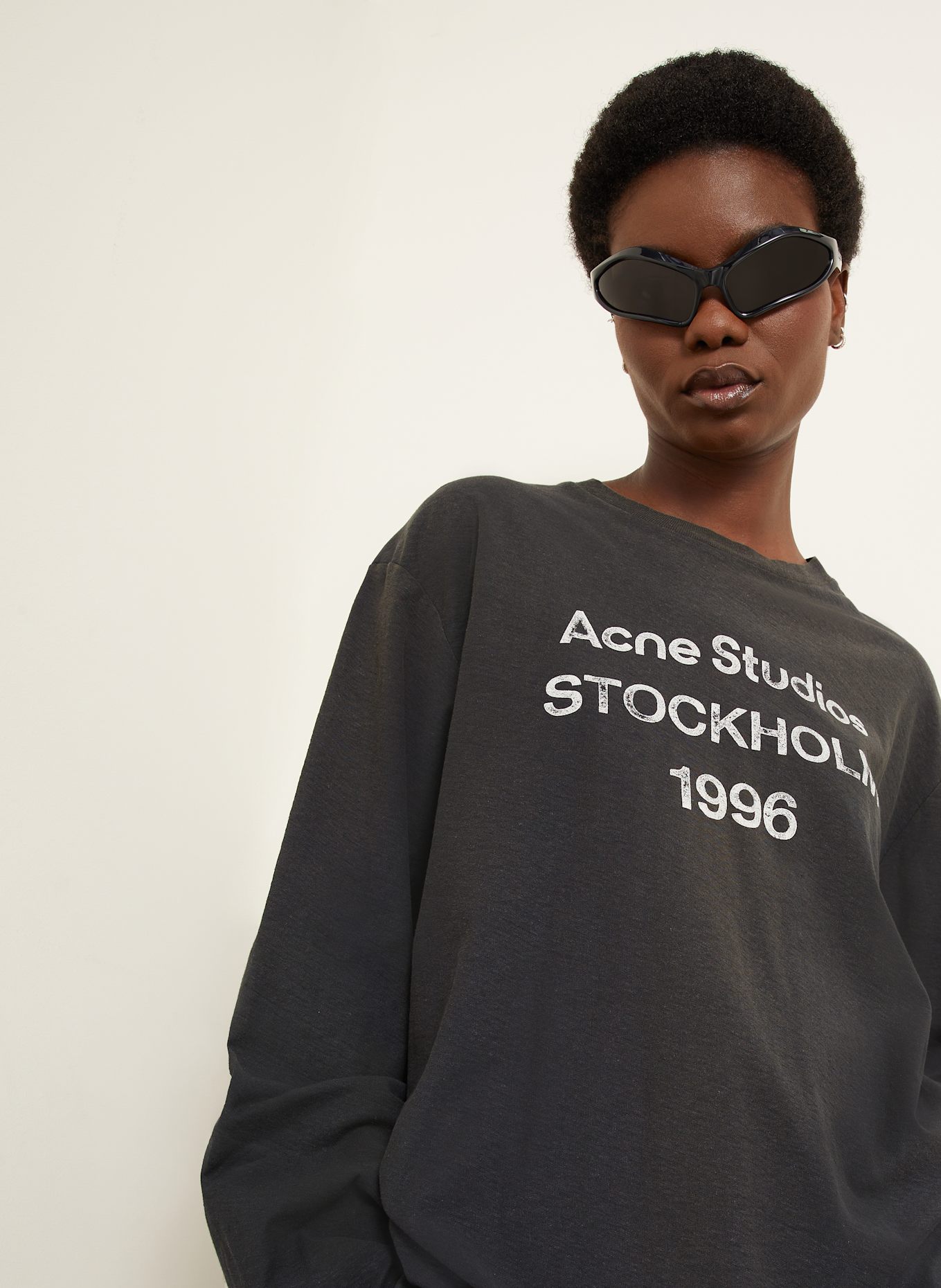 Acne Studios Longsleeve: DUNKELGRAU / WEISS