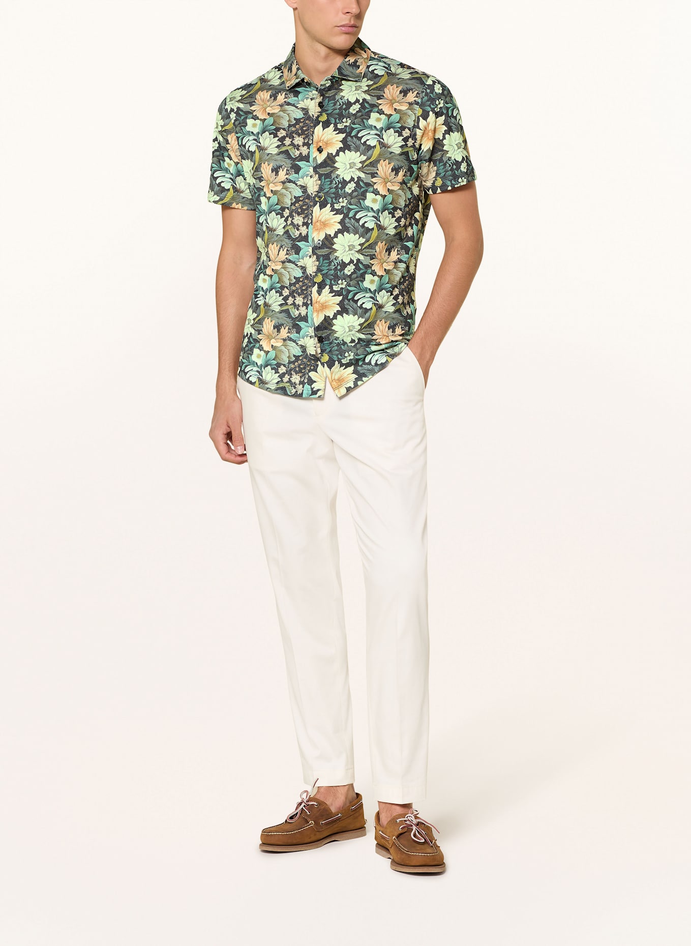 RAGMAN Kurzarm-Hemd Modern Fit: SCHWARZ / GRÜN / ORANGE