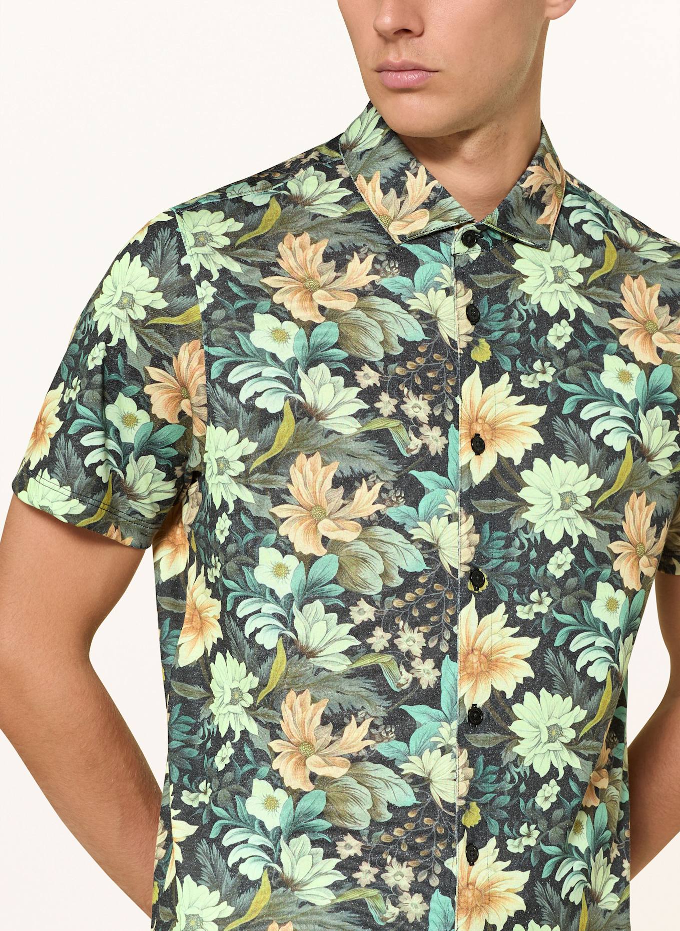 RAGMAN Kurzarm-Hemd Modern Fit: SCHWARZ / GRÜN / ORANGE