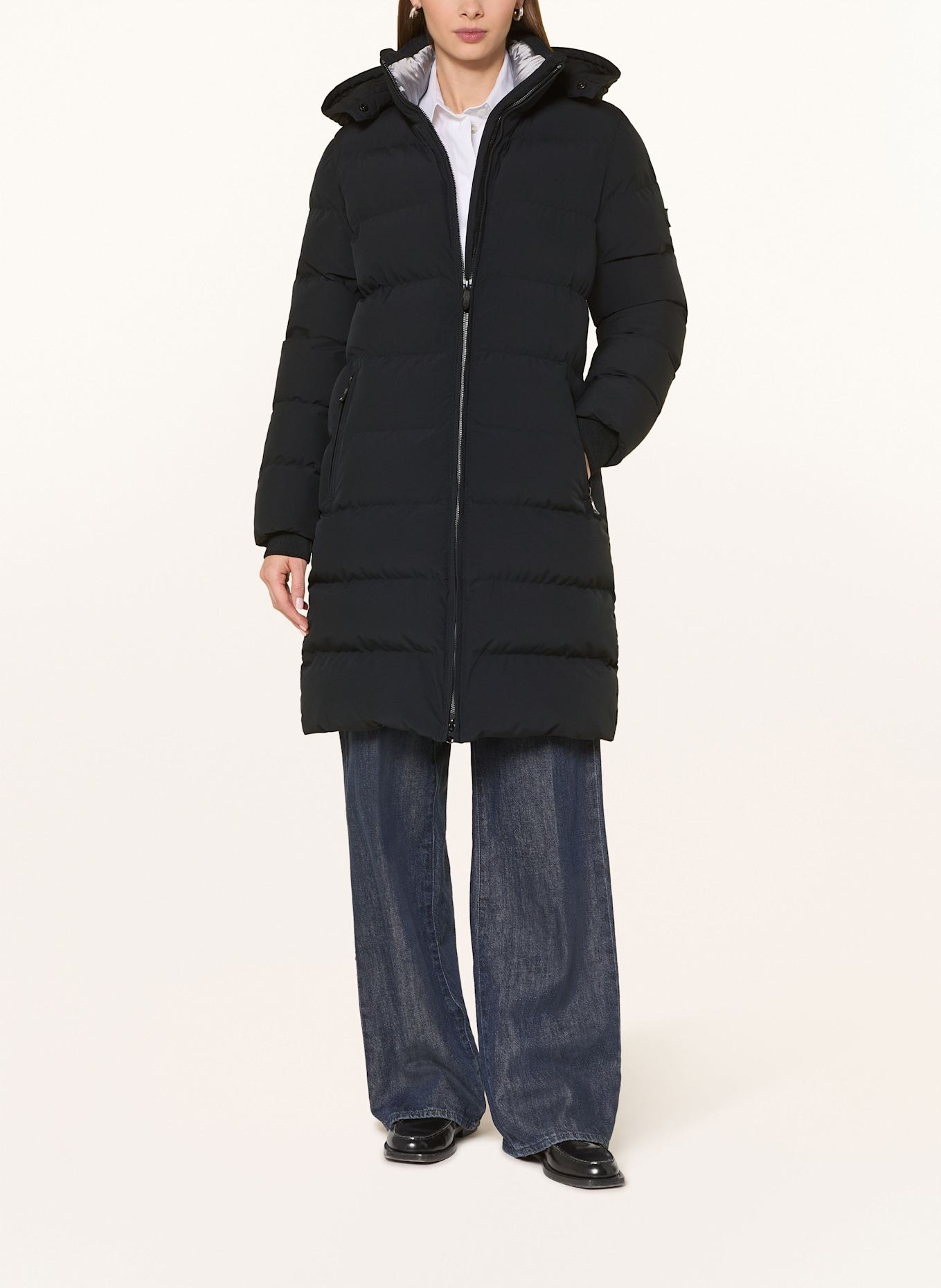 WELLENSTEYN Steppmantel GOLDMINE LONG mit DUPONT™ SORONA®-Isolierung und abnehmbarer Kapuze: SCHWARZ