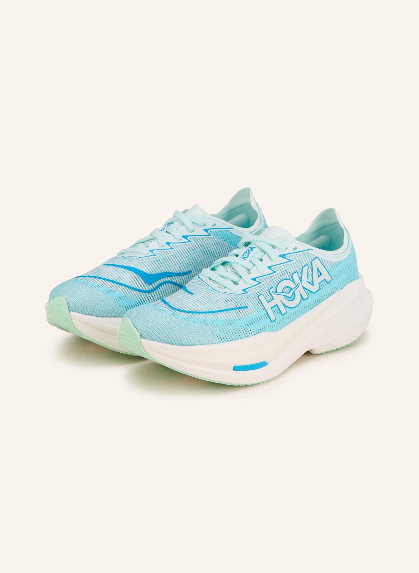 HOKA MACH X2 running shoes: WHITE / TURQUOISE