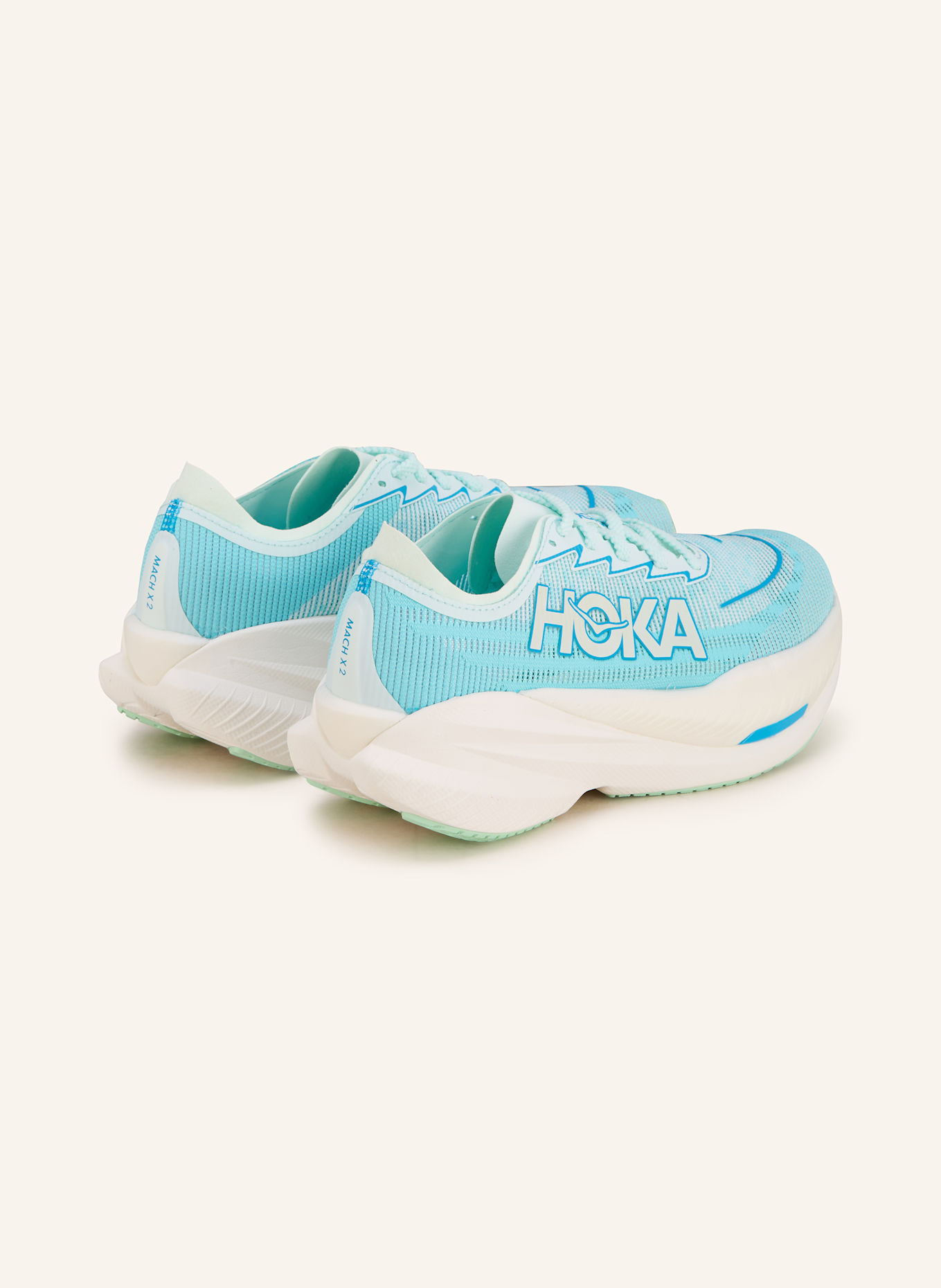 HOKA MACH X2 running shoes: WHITE / TURQUOISE