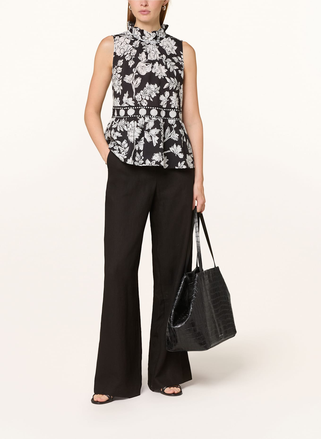 Emily VAN DEN BERGH Blusenshirt mit Rüschen: SCHWARZ / WEISS