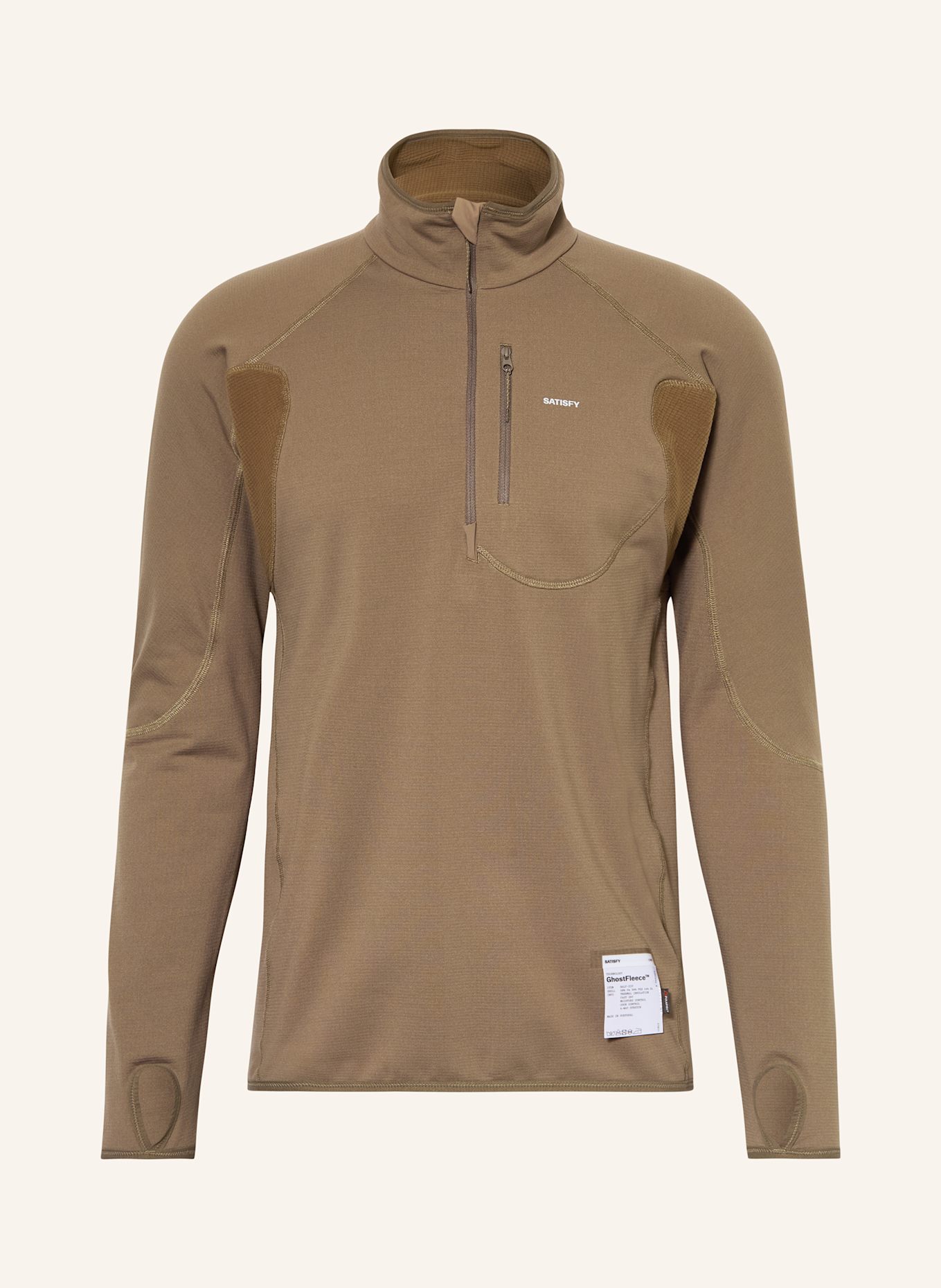 SATISFY Laufshirt GHOSTFLEECE™ HALF ZIP: BRAUN