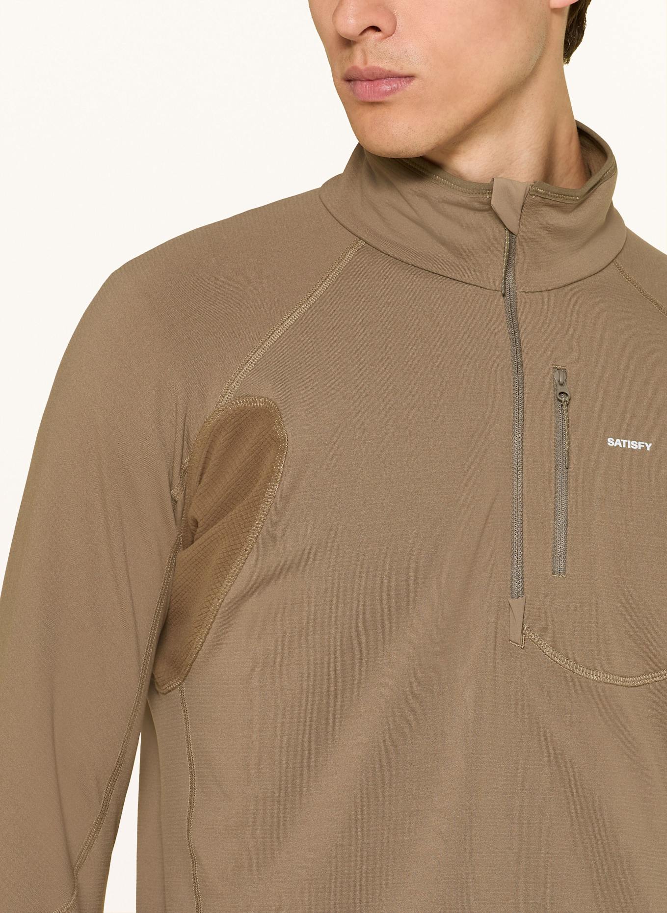SATISFY Laufshirt GHOSTFLEECE™ HALF ZIP: BRAUN