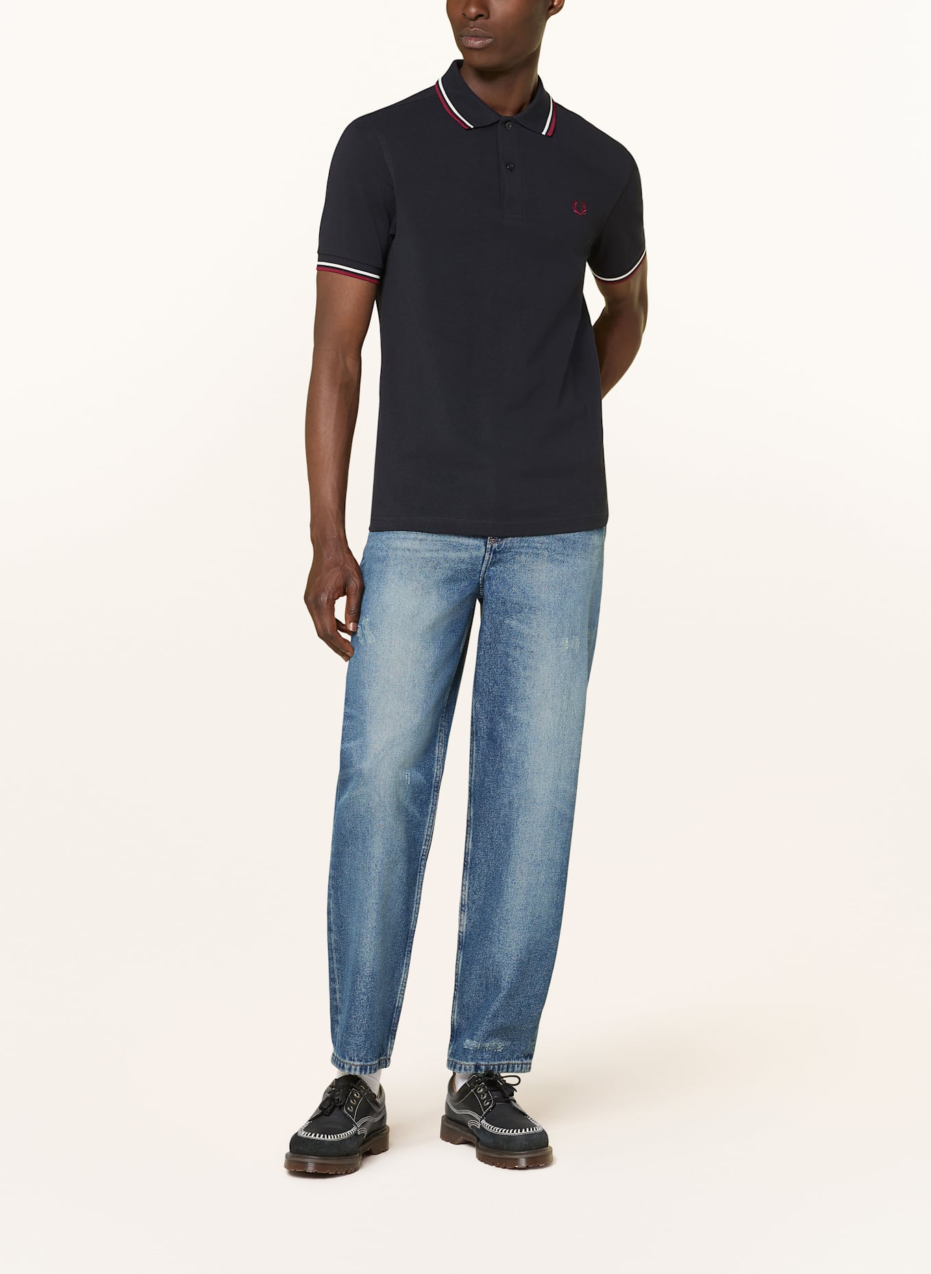 FRED PERRY Koszulka polo z pikowanym wzorem: GRANATOWY / CIEMNOCZERWONY