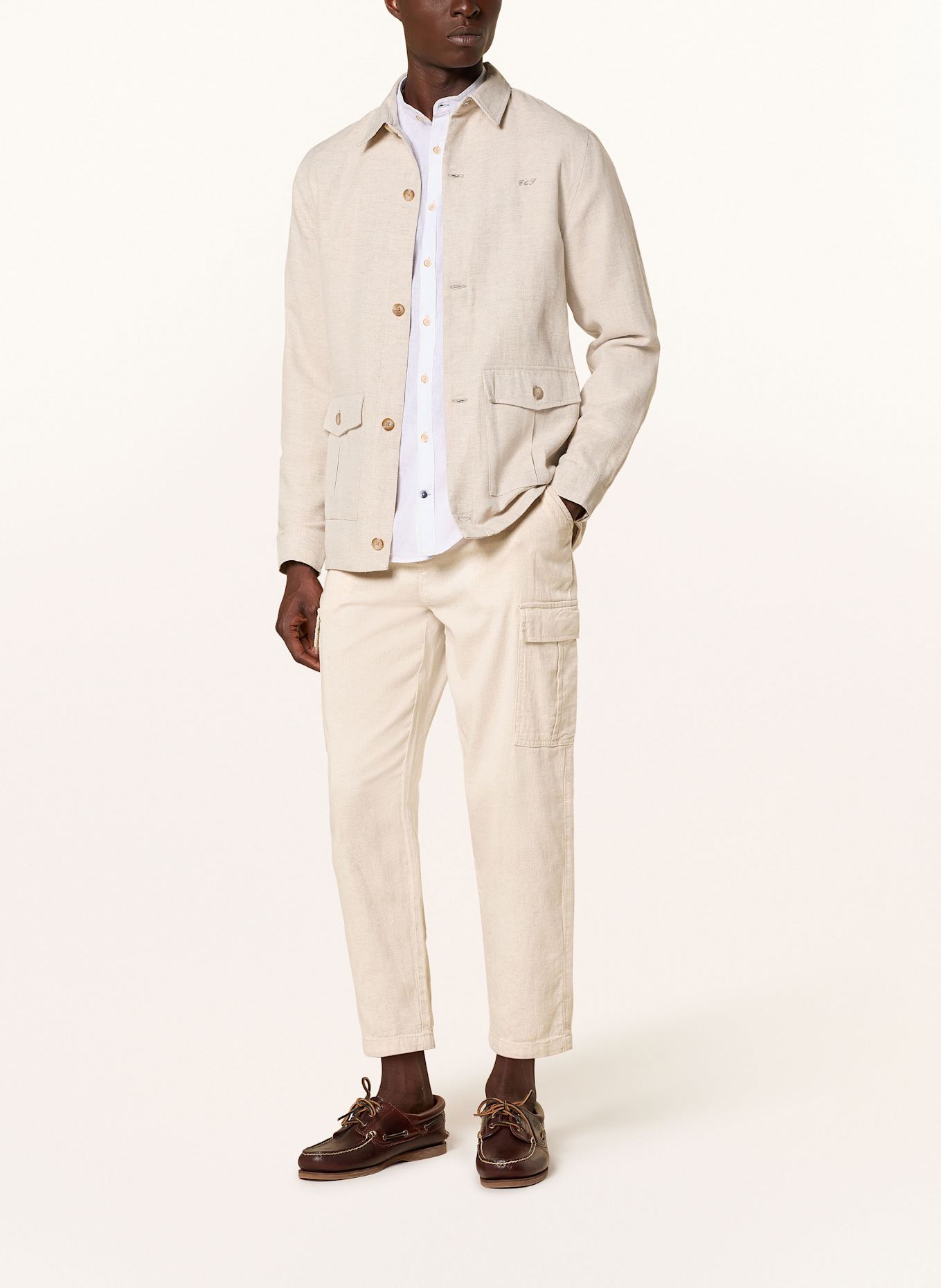 COLOURS & SONS Bojówki regular fit z lnem i skróconymi nogawkami: BEŻOWY