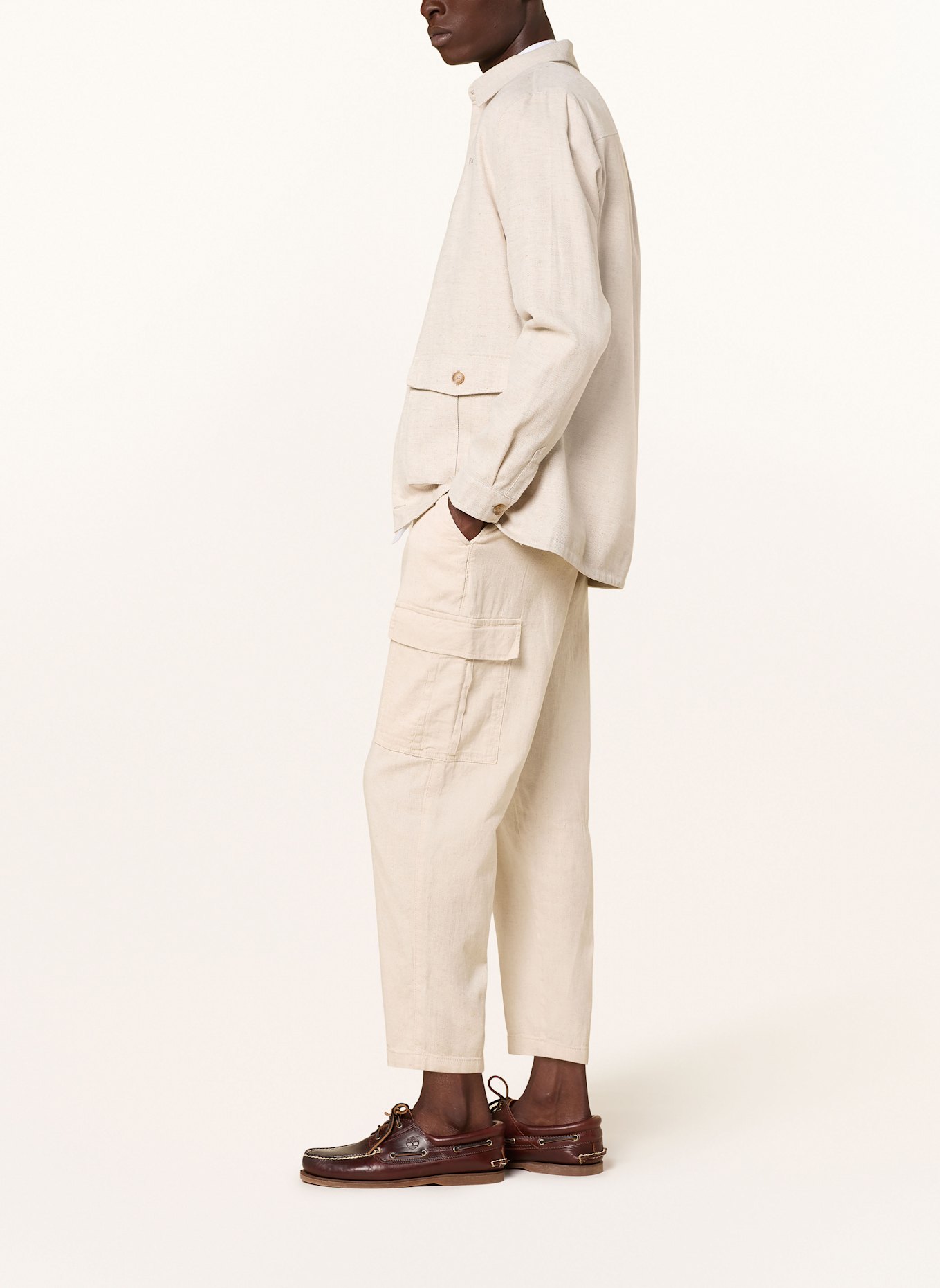 COLOURS & SONS Bojówki regular fit z lnem i skróconymi nogawkami: BEŻOWY