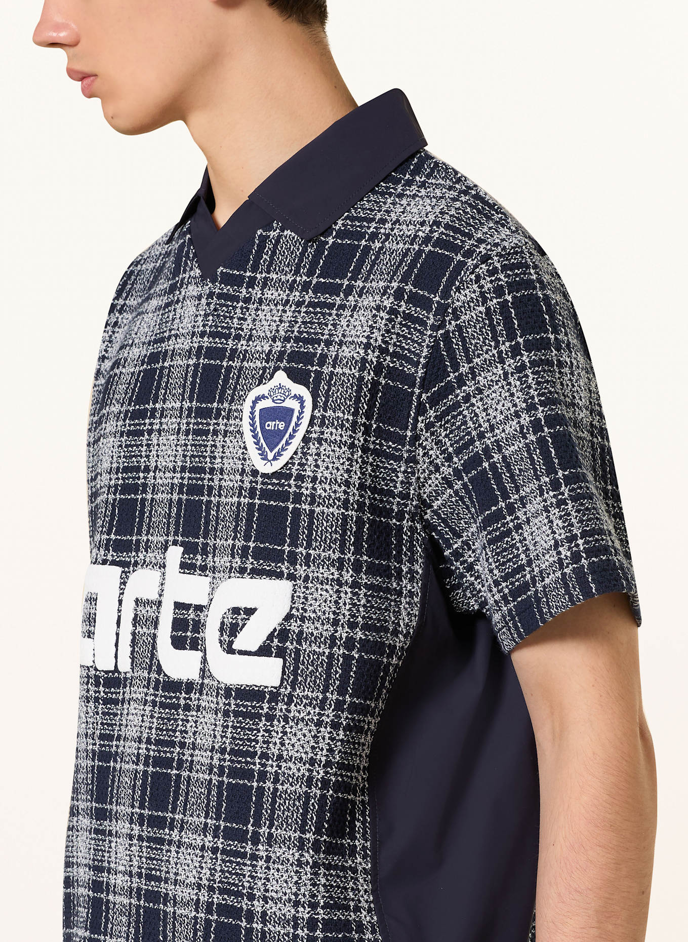 Arte Antwerp Poloshirt im Materialmix: DUNKELBLAU / WEISS