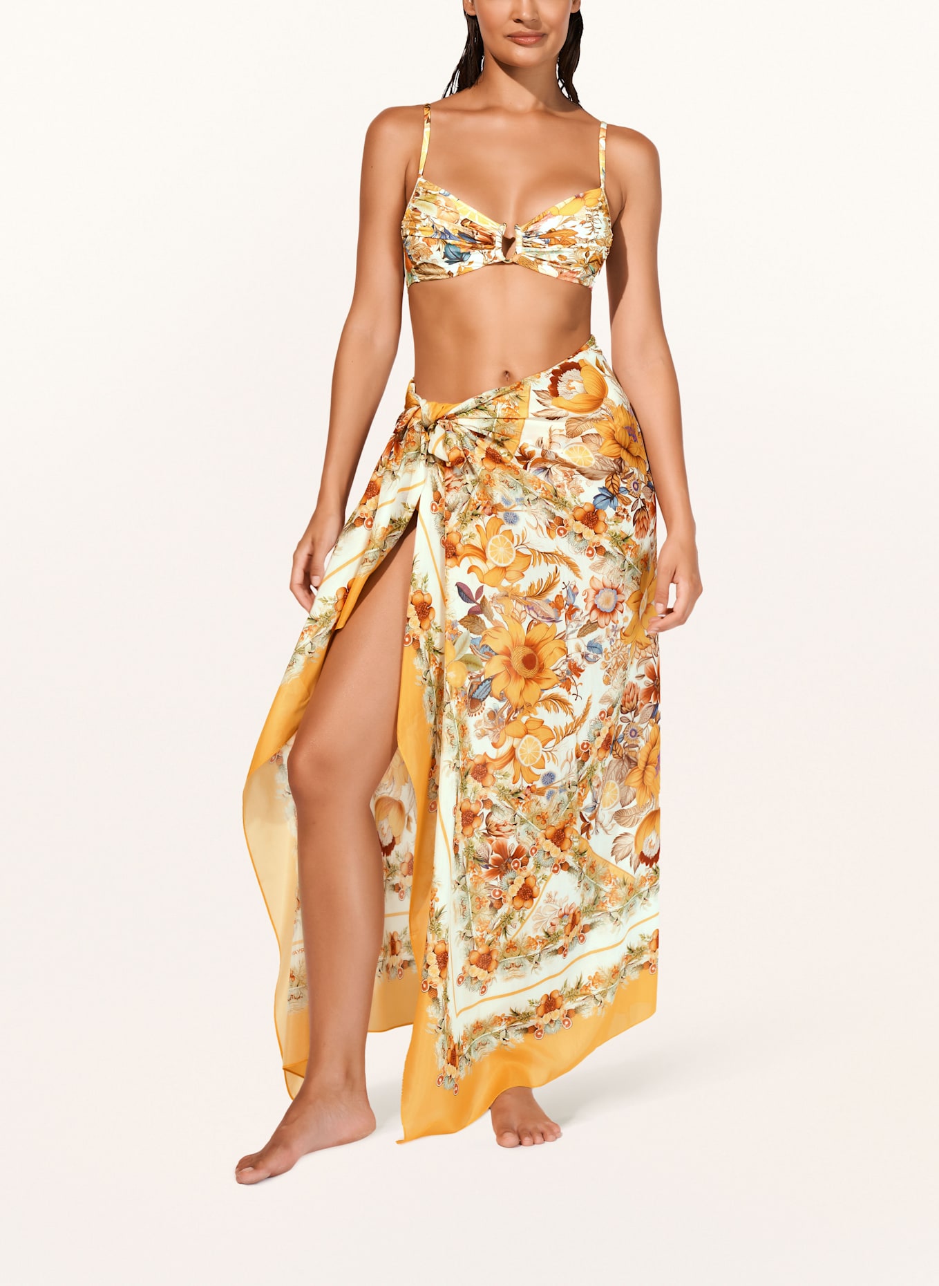 MARYAN MEHLHORN Pareo EXUBERANCE mit Seide: DUNKELGELB / WEISS / ORANGE