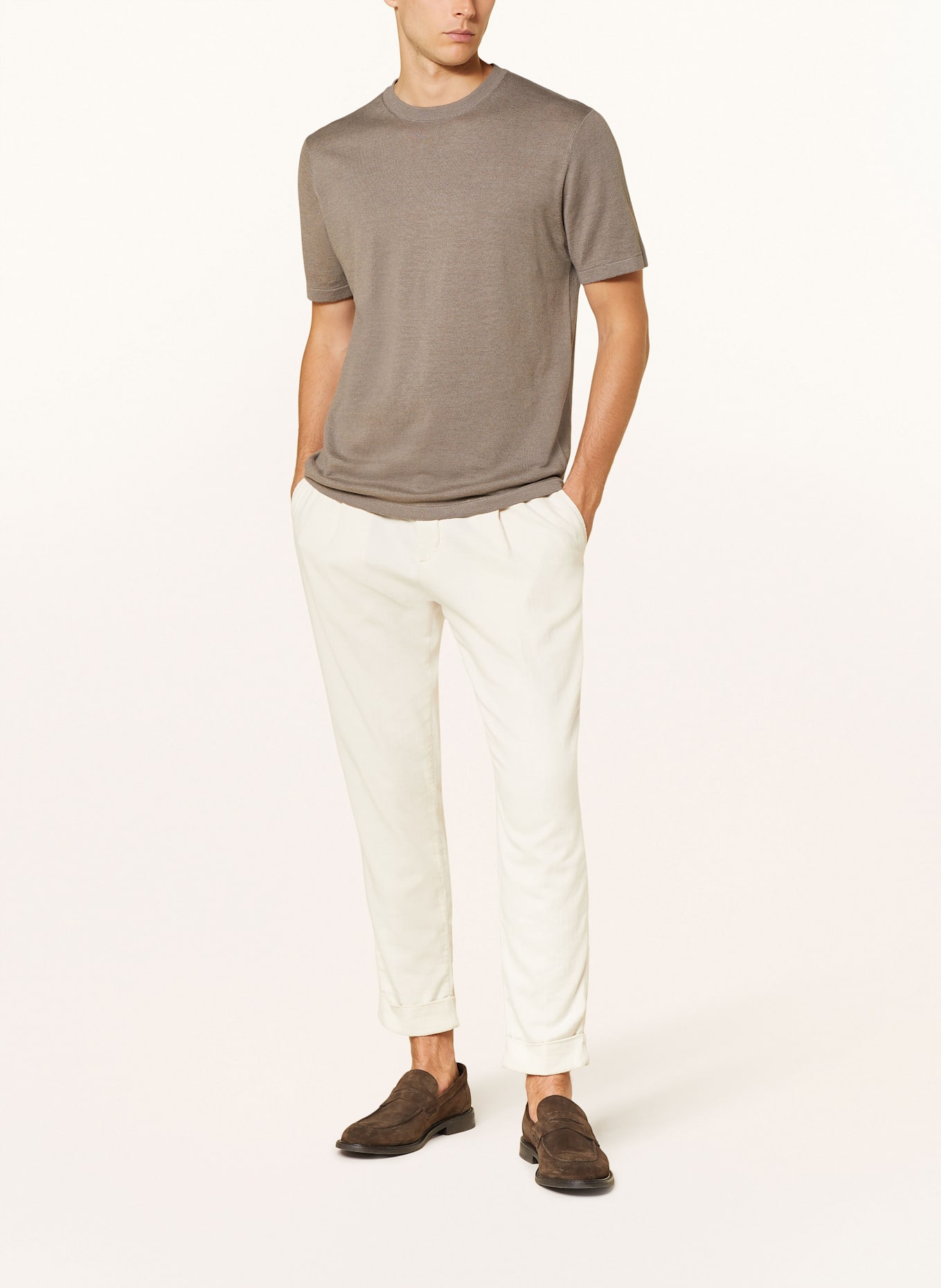 PROFUOMO Strickshirt mit Leinen: BRAUN