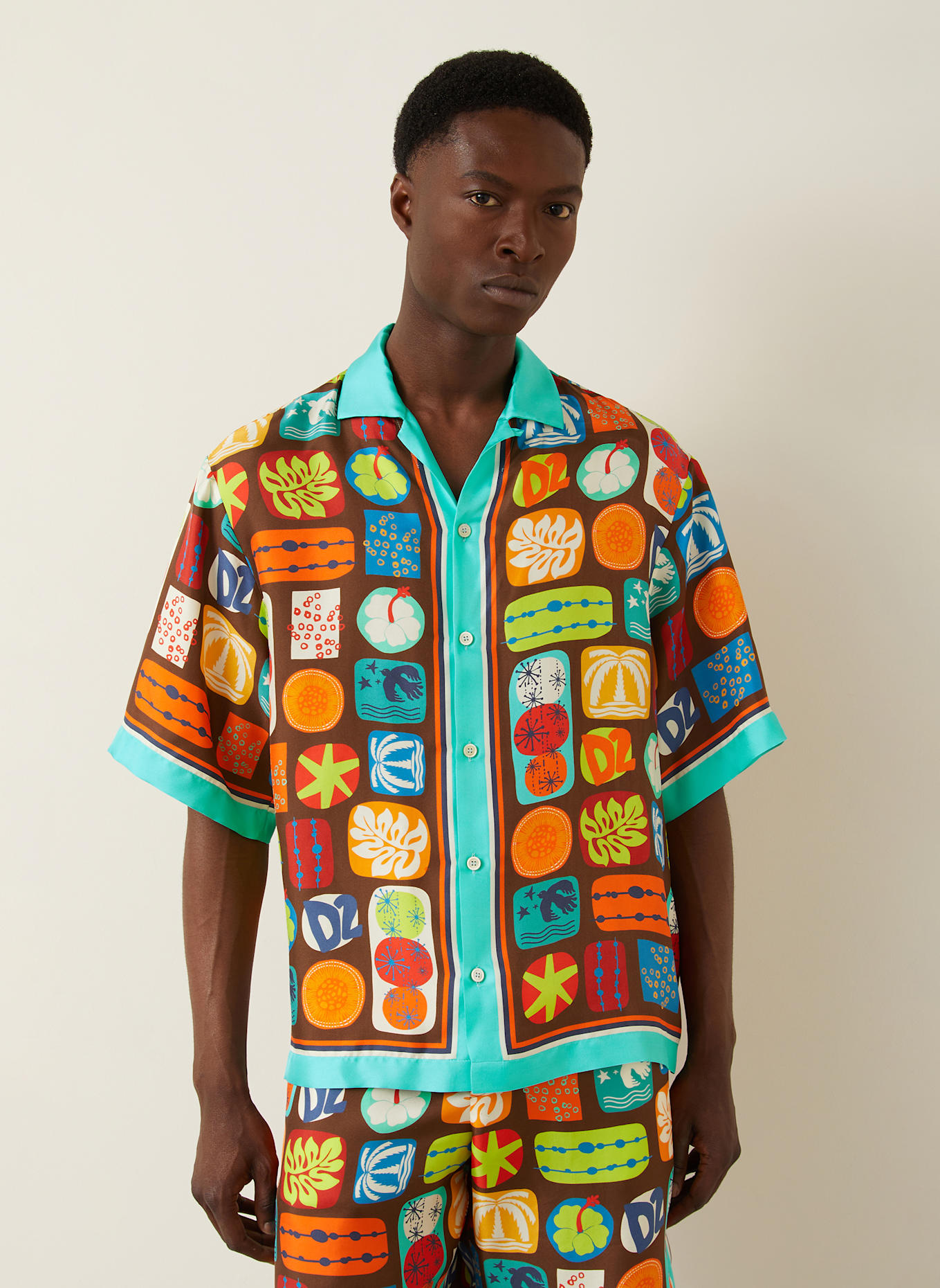DSQUARED2 T-Shirt BOWLING aus Seide: BRAUN/ ORANGE/ ROT