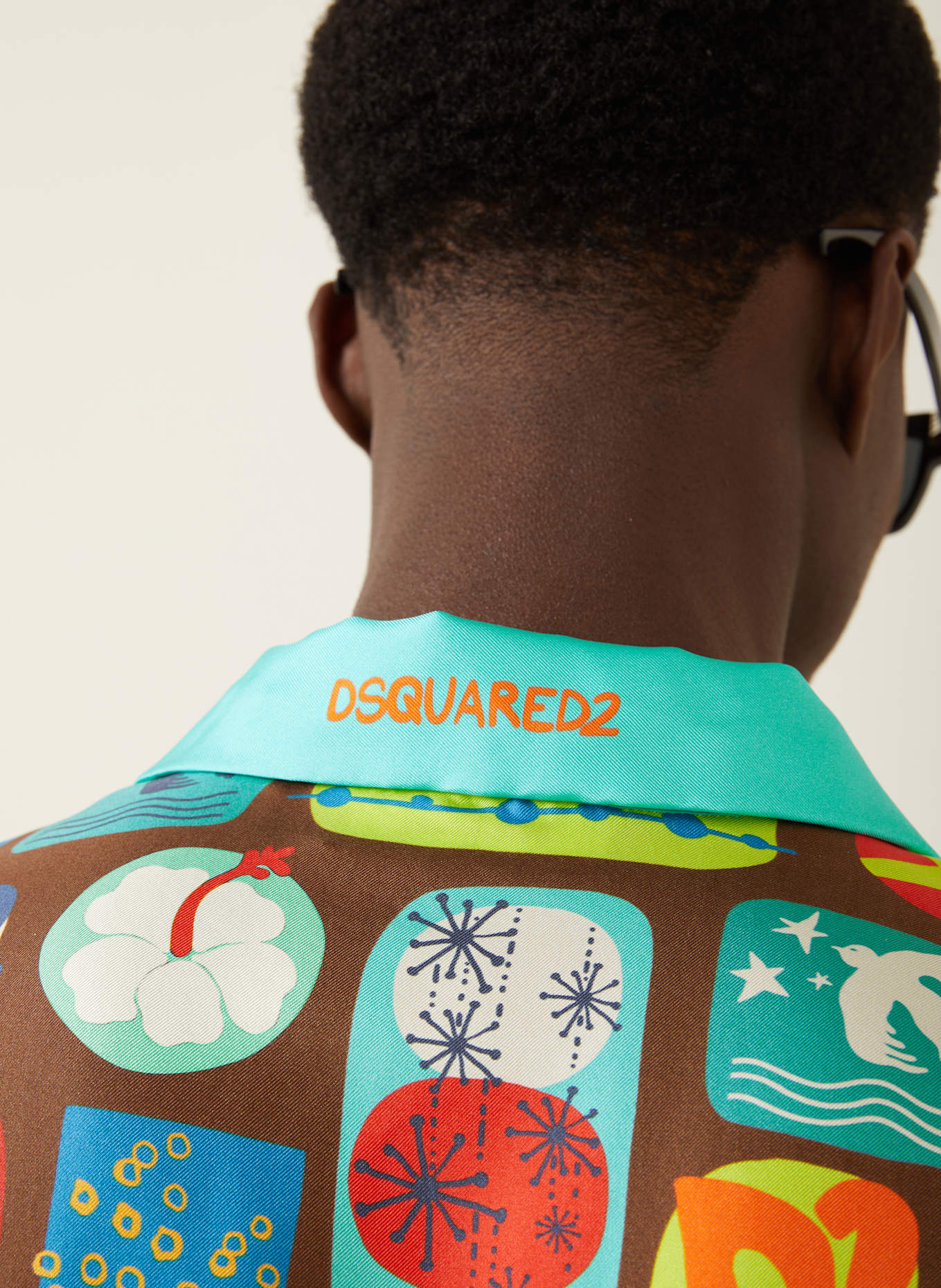 DSQUARED2 T-Shirt BOWLING aus Seide: BRAUN/ ORANGE/ ROT
