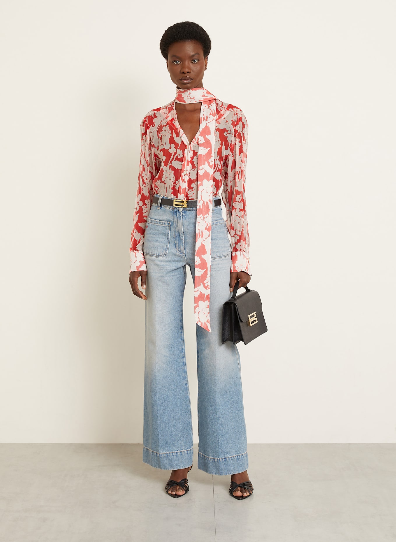 VICTORIA BECKHAM Silk blouse with bow: LIGHT RED/ ECRU