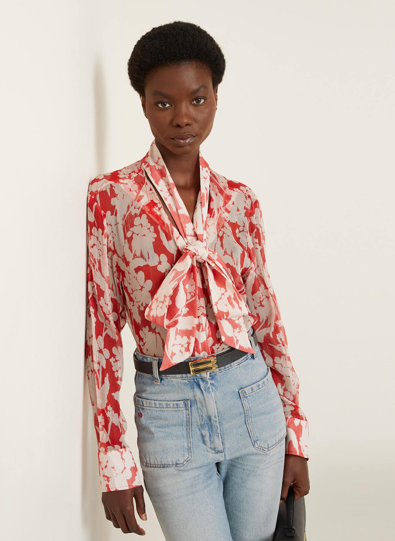 VICTORIA BECKHAM Silk blouse with bow: LIGHT RED/ ECRU