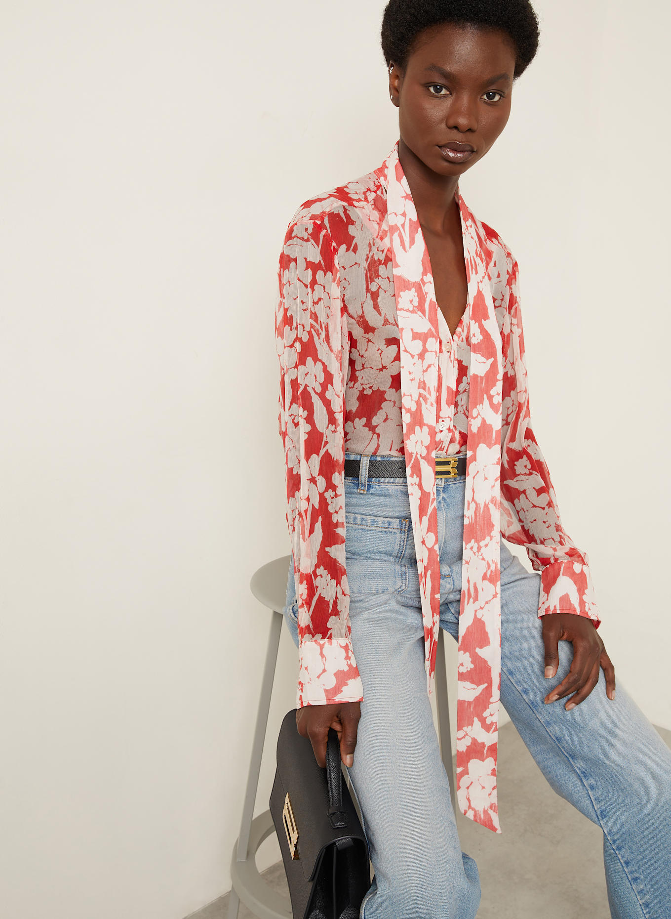 VICTORIA BECKHAM Silk blouse with bow: LIGHT RED/ ECRU