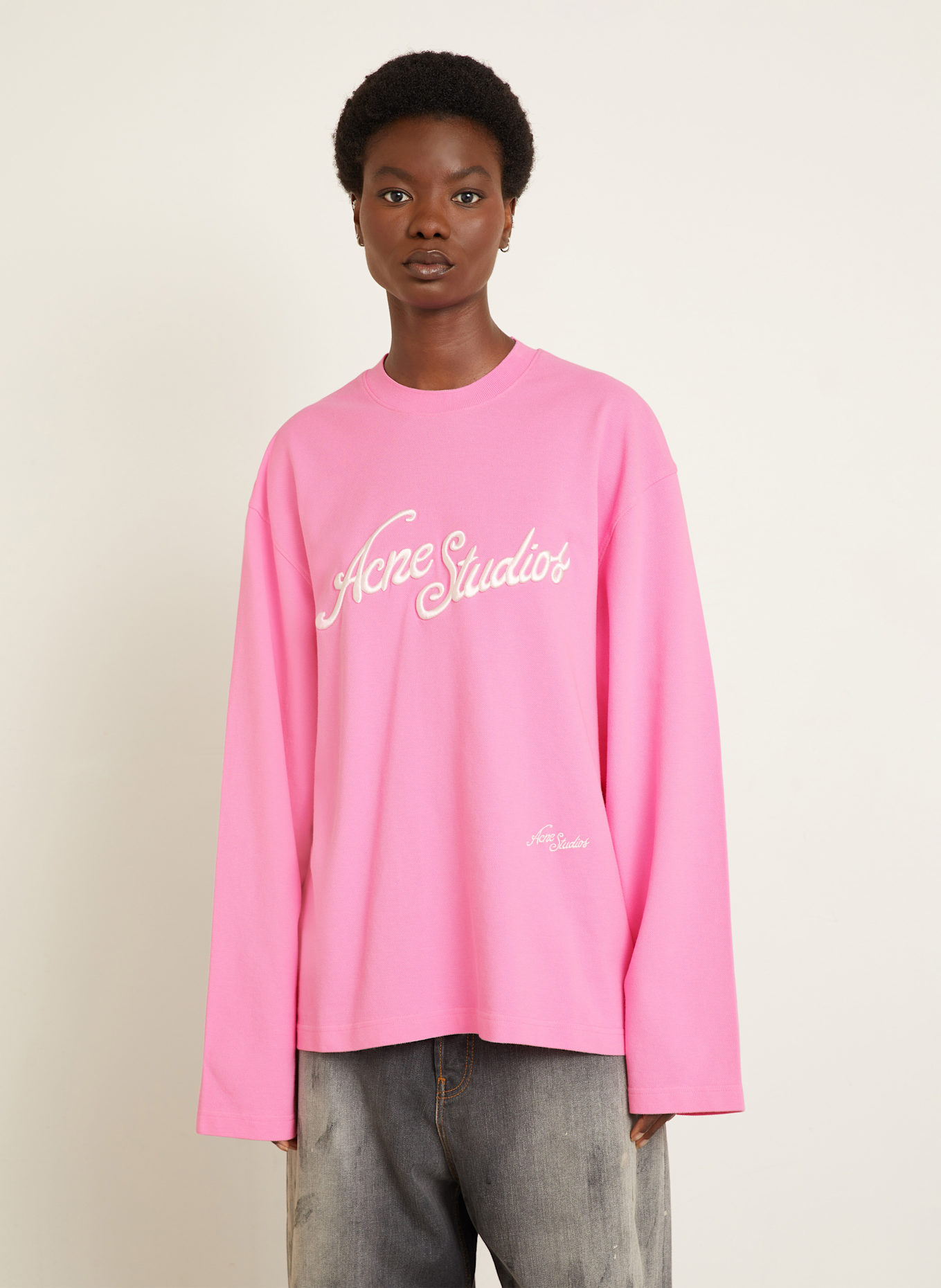 Acne Studios Koszulka z długim rękawem: RÓŻOWY / BIAŁY