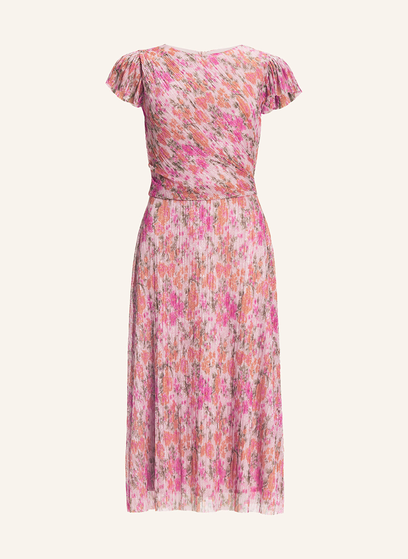 SWING Cocktailkleid mit Glitzergarn und Plissees: PINK / ORANGE / DUNKELGRÜN