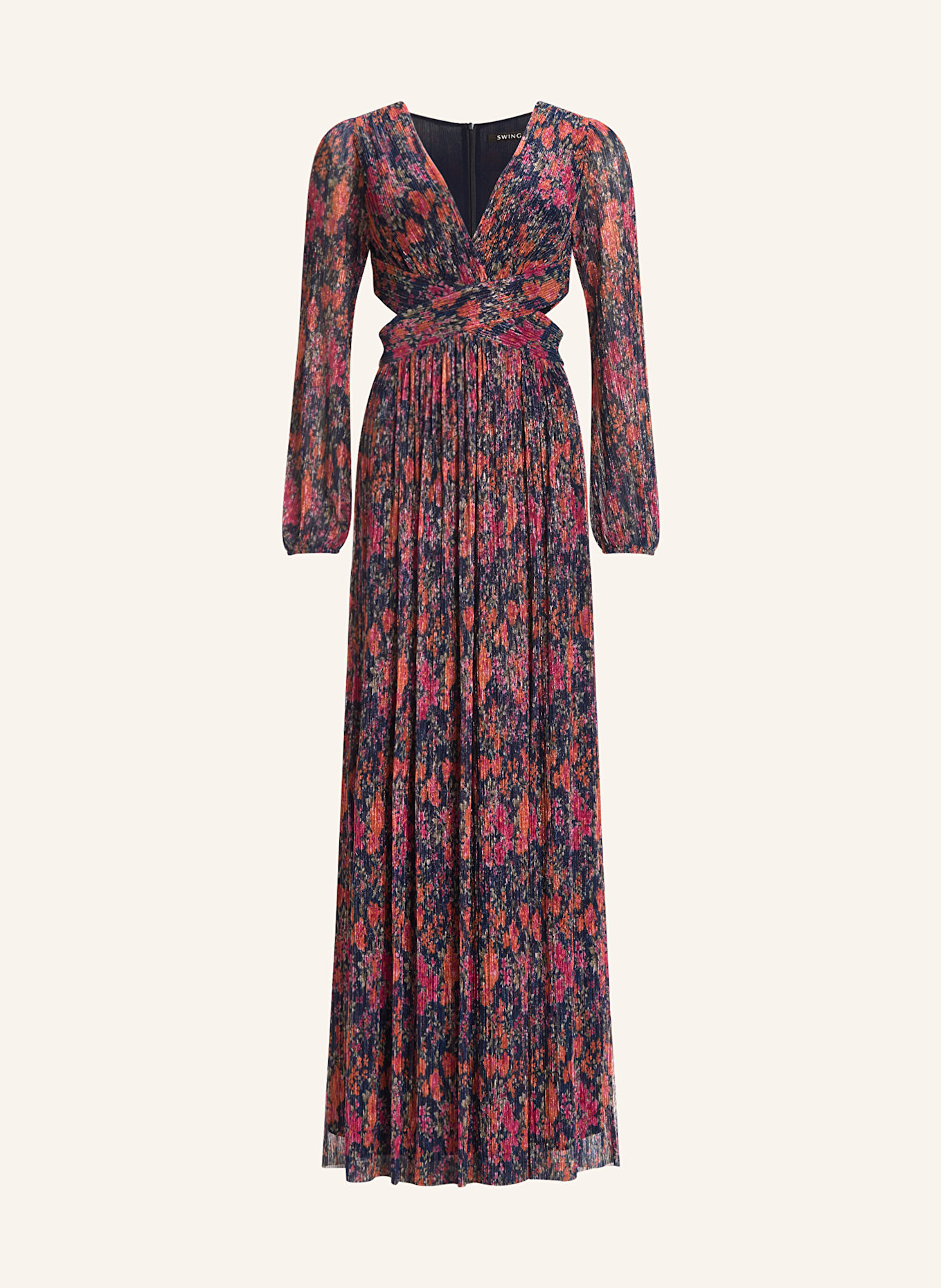 SWING Abendkleid mit Glitzergarn und Cut-outs: DUNKELBLAU/ PINK/ ORANGE