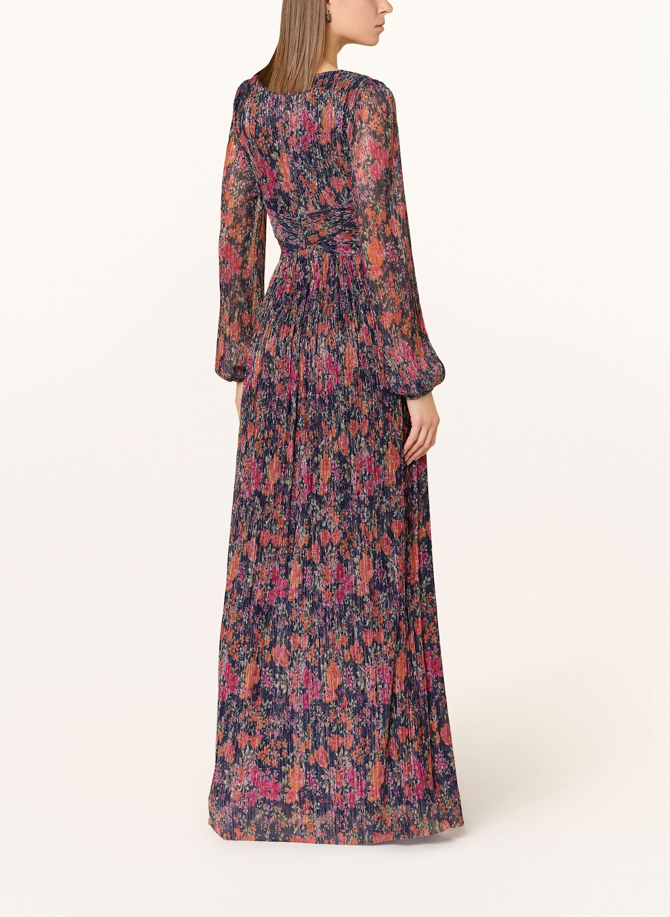 SWING Abendkleid mit Glitzergarn und Cut-outs: DUNKELBLAU/ PINK/ ORANGE