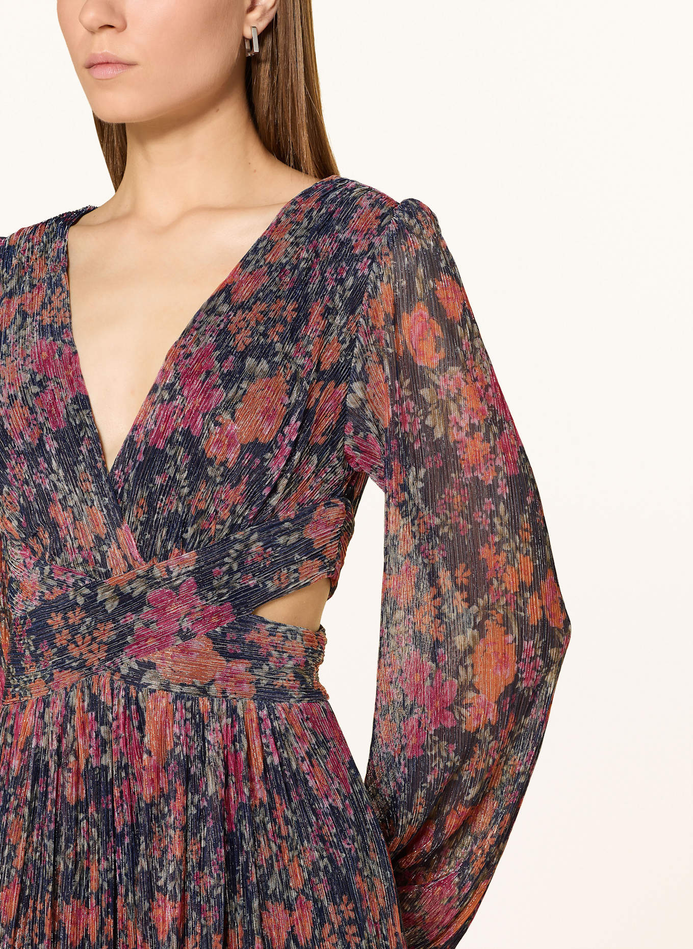 SWING Abendkleid mit Glitzergarn und Cut-outs: DUNKELBLAU/ PINK/ ORANGE