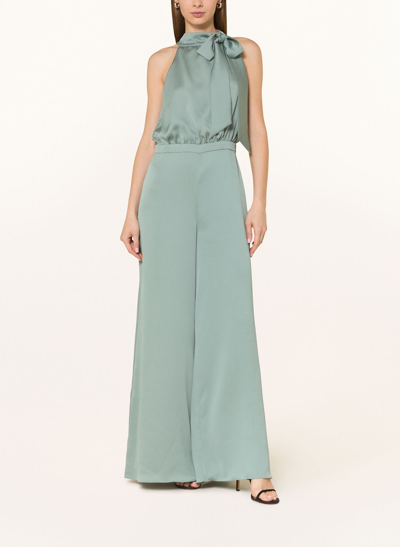 SWING Satin jumpsuit with bow: DARK GREEN