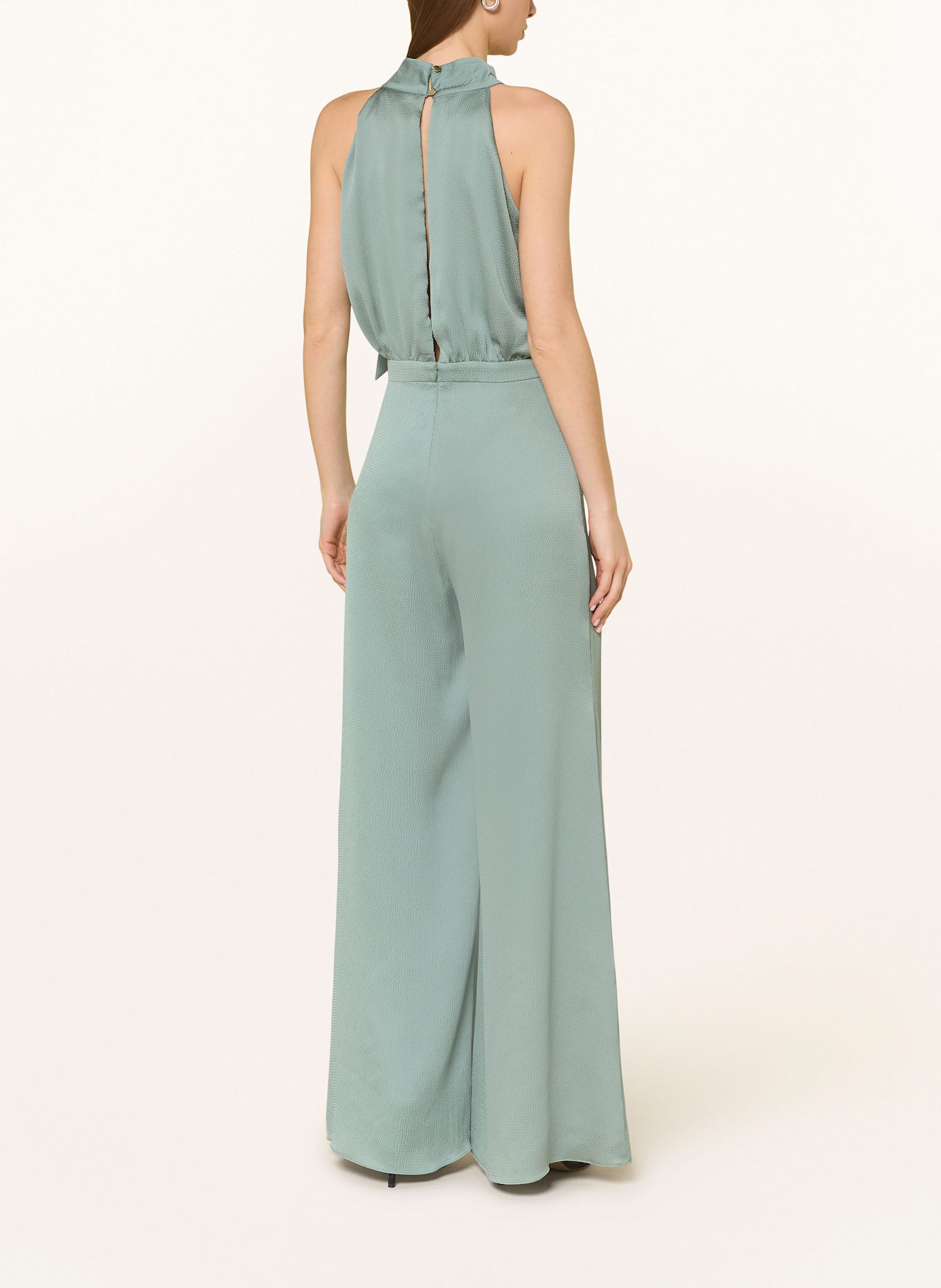 SWING Satin jumpsuit with bow: DARK GREEN