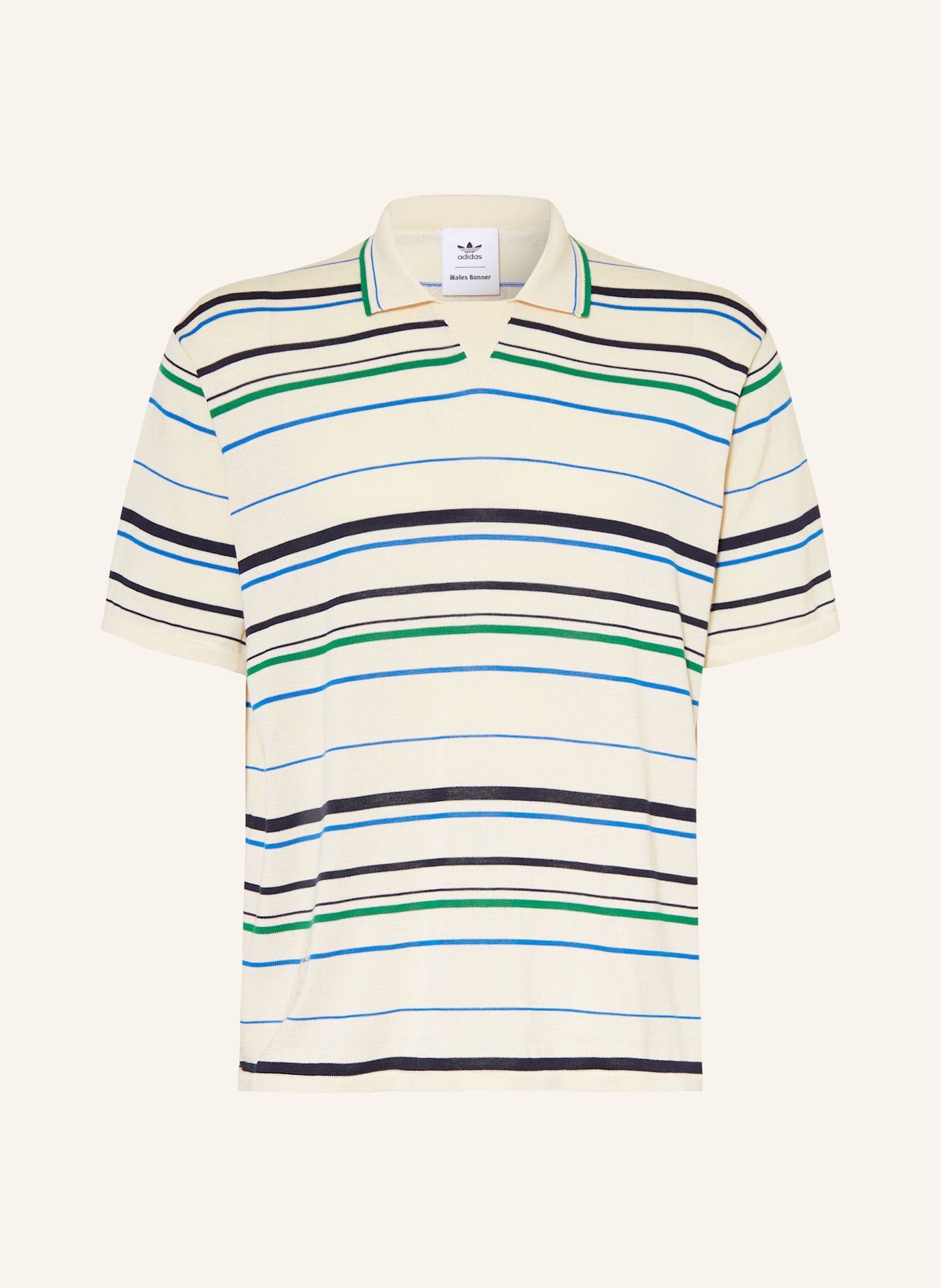 adidas Strick-Poloshirt WB KNIT: CREME/ BLAU/ GRÜN
