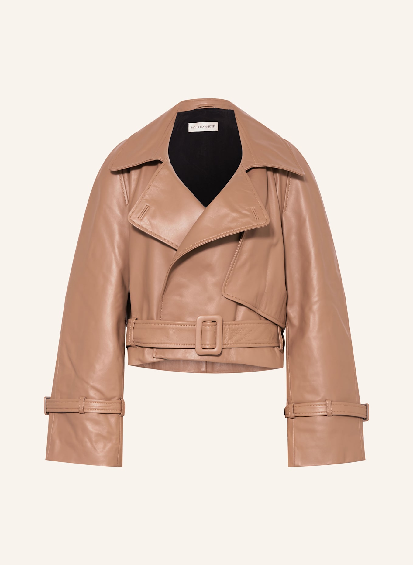 NOUR HAMMOUR Kožená bunda: SVĚTLE HNĚDÁ