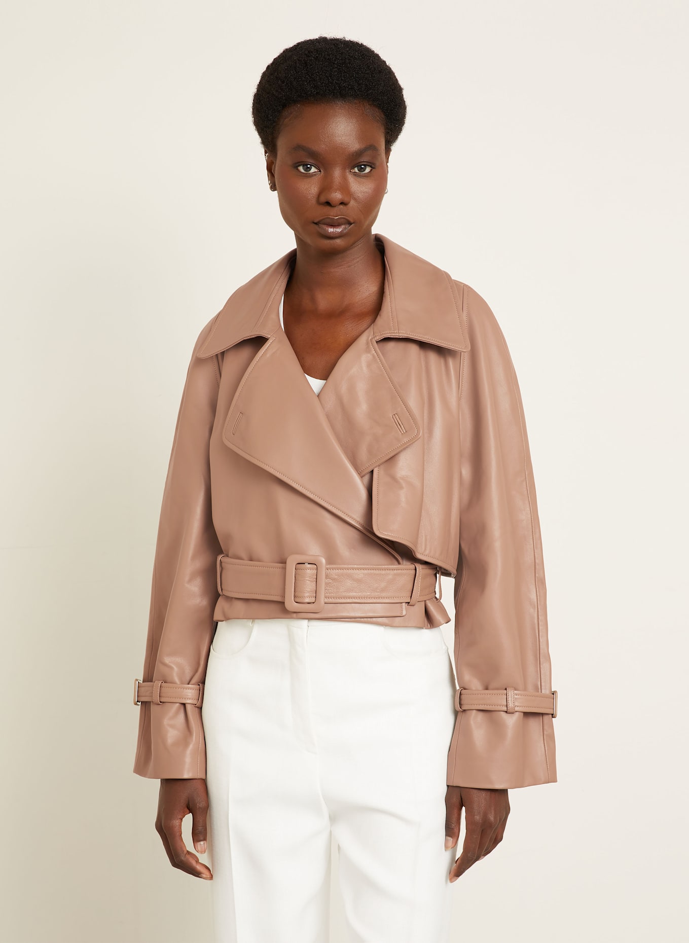 NOUR HAMMOUR Kožená bunda: SVĚTLE HNĚDÁ