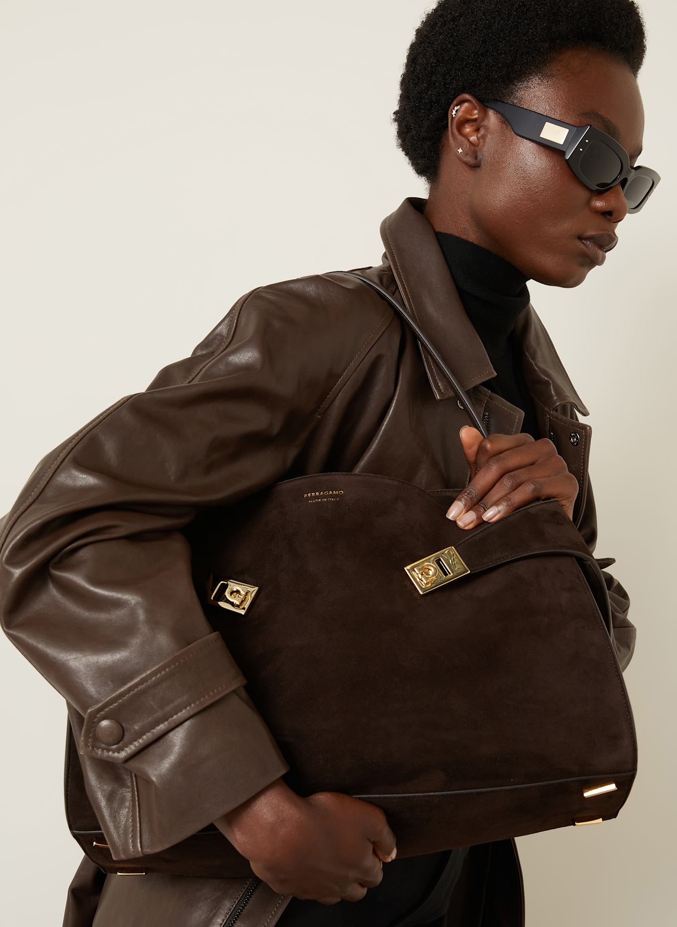 FERRAGAMO Shoulder bag HUG: DARK BROWN