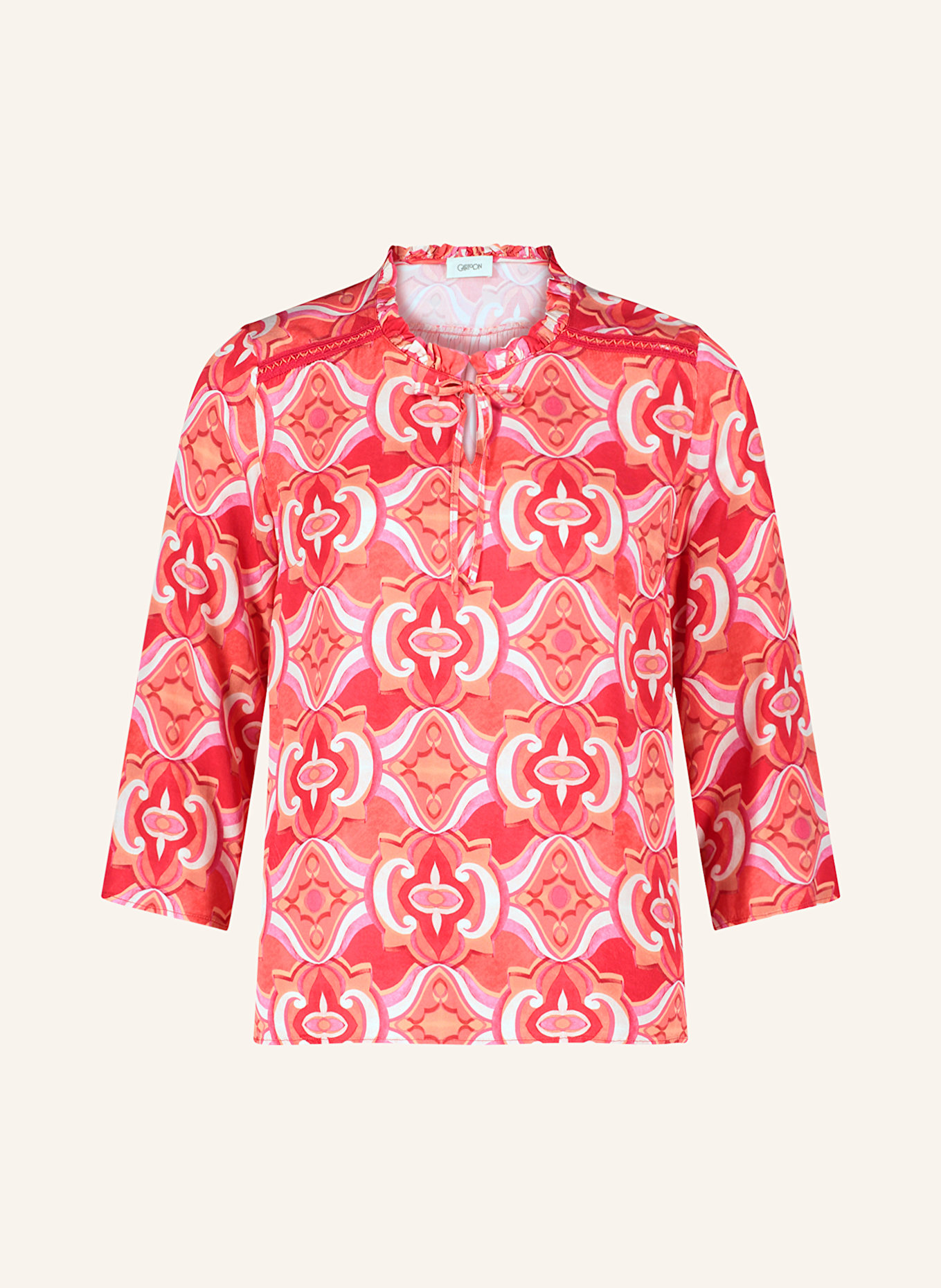 CARTOON Blusenshirt mit 3/4-Arm und Rüschen: HELLROT / ROT / ECRU
